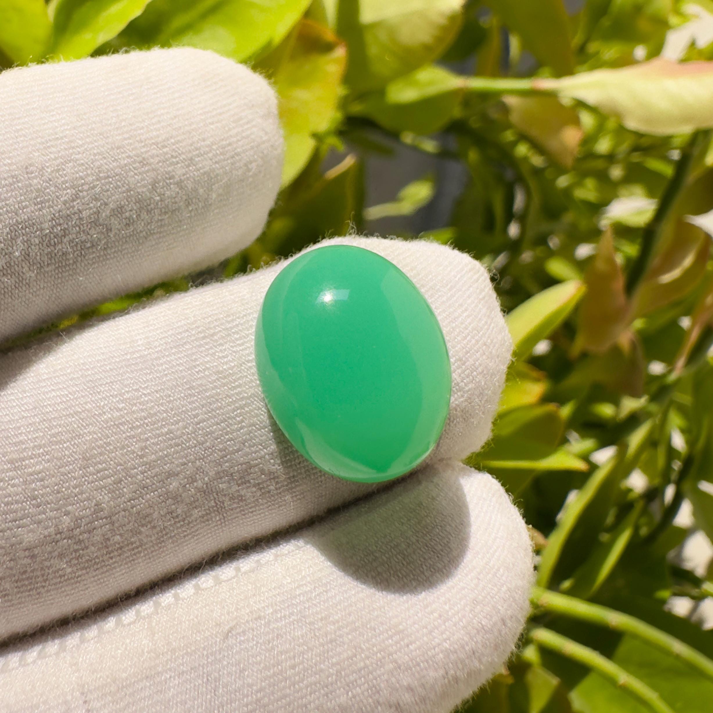 Natural Chrysoprase Oval Cabochon Loose Gemstone 10.30 Carat Green Chrysoprase Stone for Jewelry Making