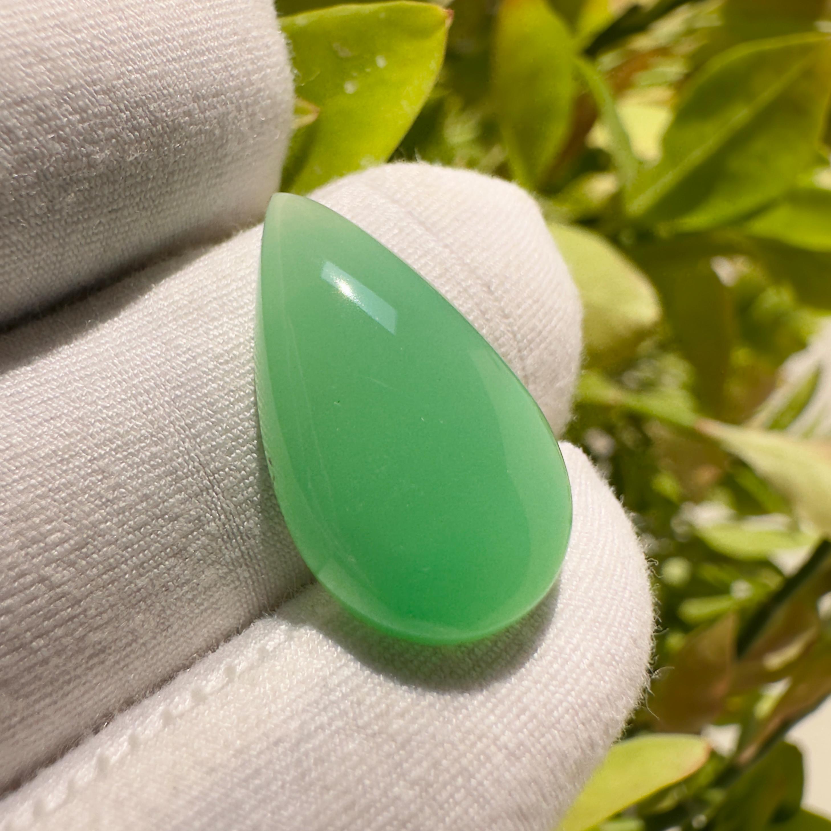 Natural Chrysoprase Pear Cabochon Gemstone 10.25 Ct Green Loose Stone for Pendant Ring Jewelry Making