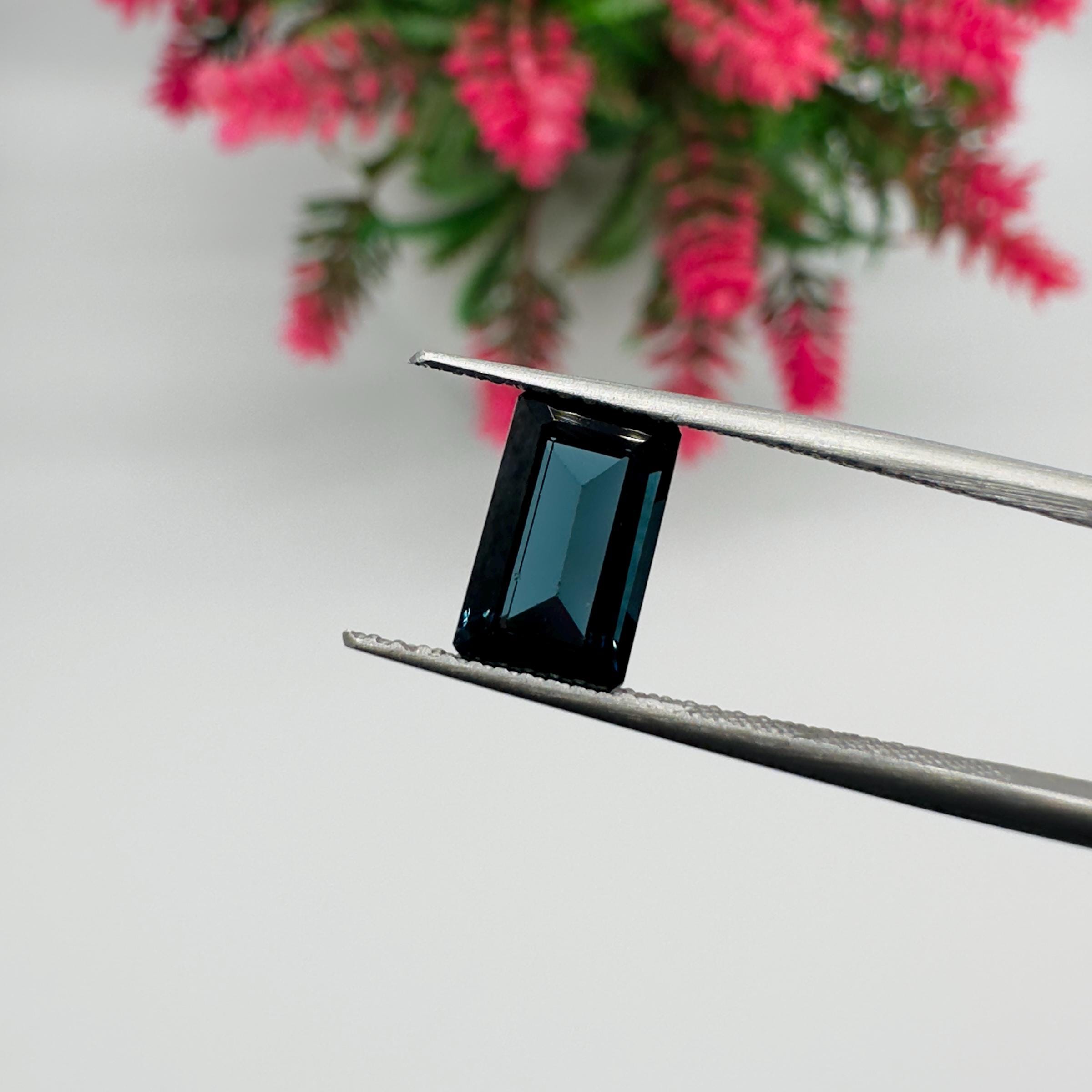 Natural Indicolite Blue Tourmaline Emerald Cut Loose Gemstone 1.85 Carat AAA Faceted Octagon Deep Blue Tourmaline for Fine Jewelry