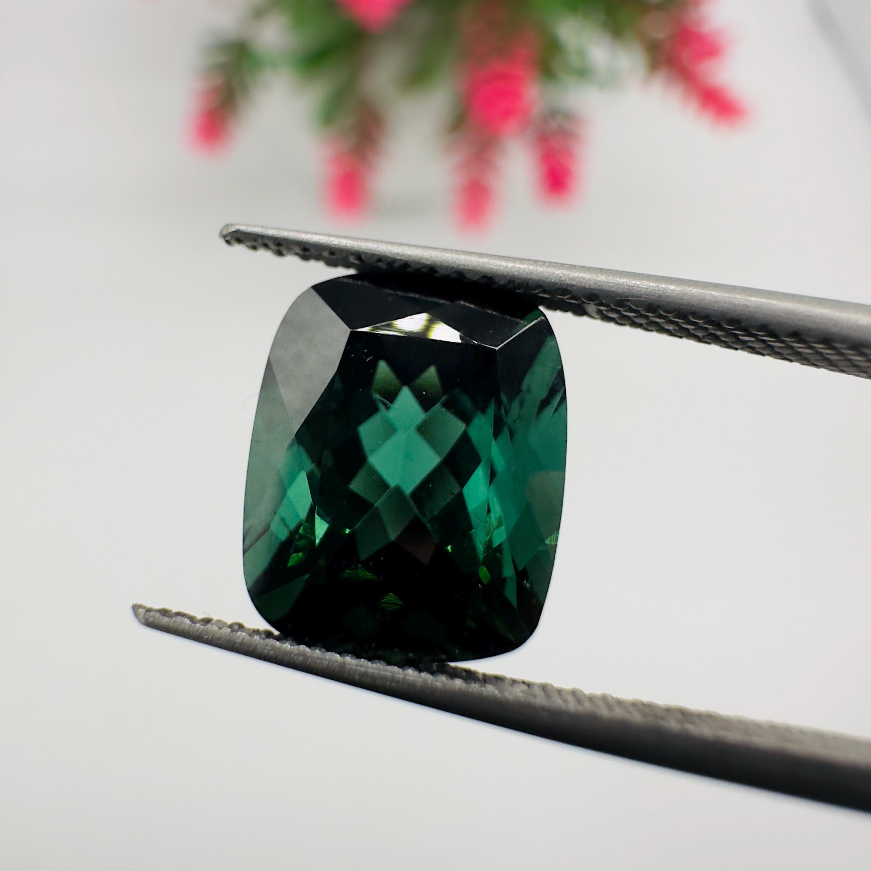 Natural Blue Green Tourmaline Faceted Cushion Cut Loose Gemstone 5.10 Carat AAA Blue Green Tourmaline Stone for Fine Jewelry