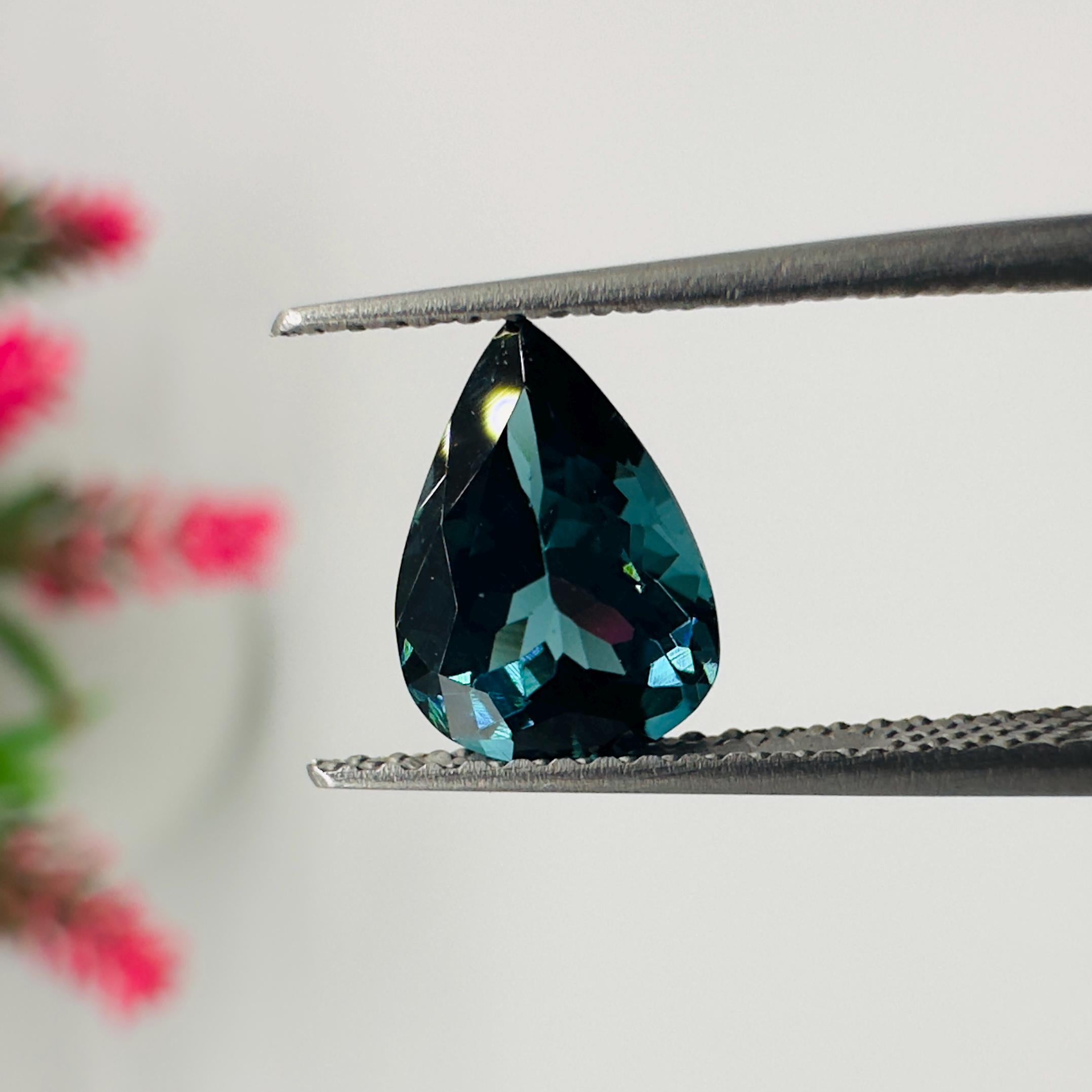 Natural Indicolite Blue Tourmaline Faceted Pear Cut Loose Gemstone 1.35 Carat AAA Deep Blue Tourmaline for Fine Jewelry