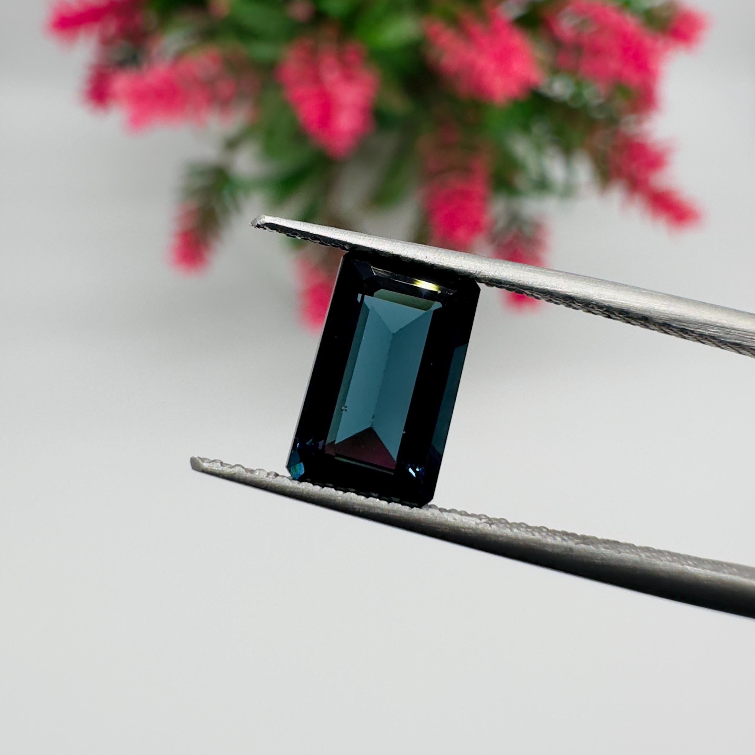 Natural Indicolite Blue Tourmaline Emerald Cut Loose Gemstone 1.85 Carat AAA Faceted Octagon Deep Blue Tourmaline for Fine Jewelry