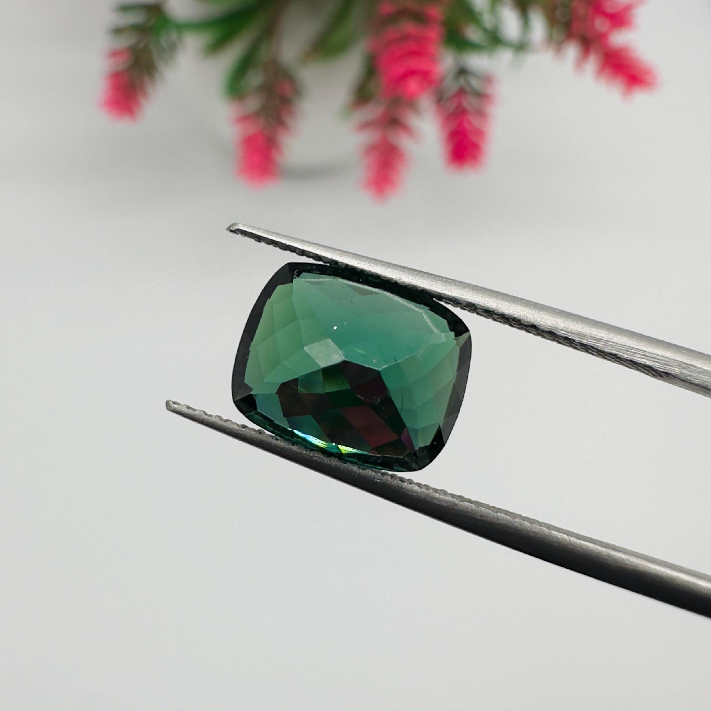 Natural Blue Green Tourmaline Faceted Cushion Cut Loose Gemstone 5.10 Carat AAA Blue Green Tourmaline Stone for Fine Jewelry