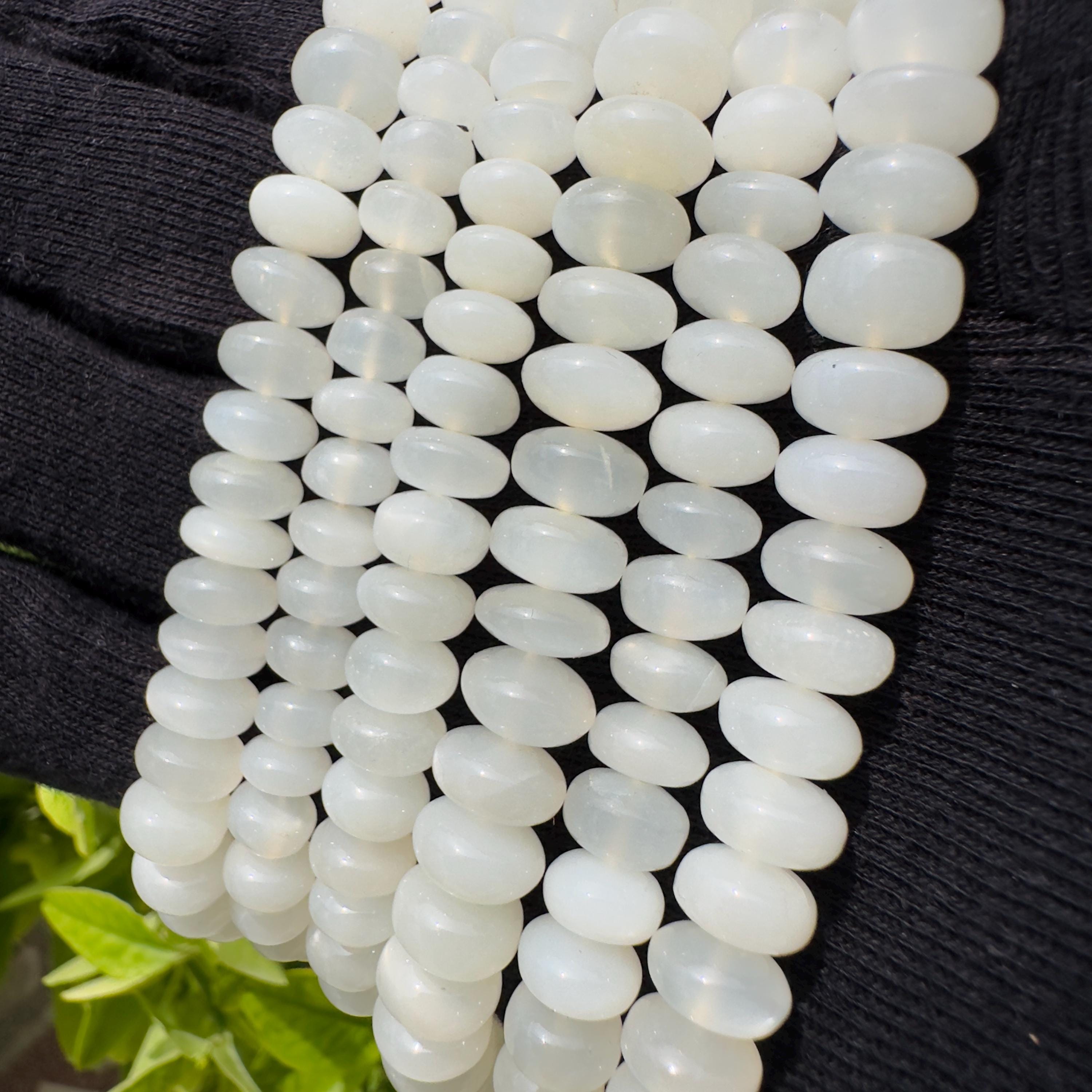 Natural White Moonstone Rondelle Beads Strand Smooth Polished Moonstone Beads 7–9 MM Gemstone Beads for Jewelry Making