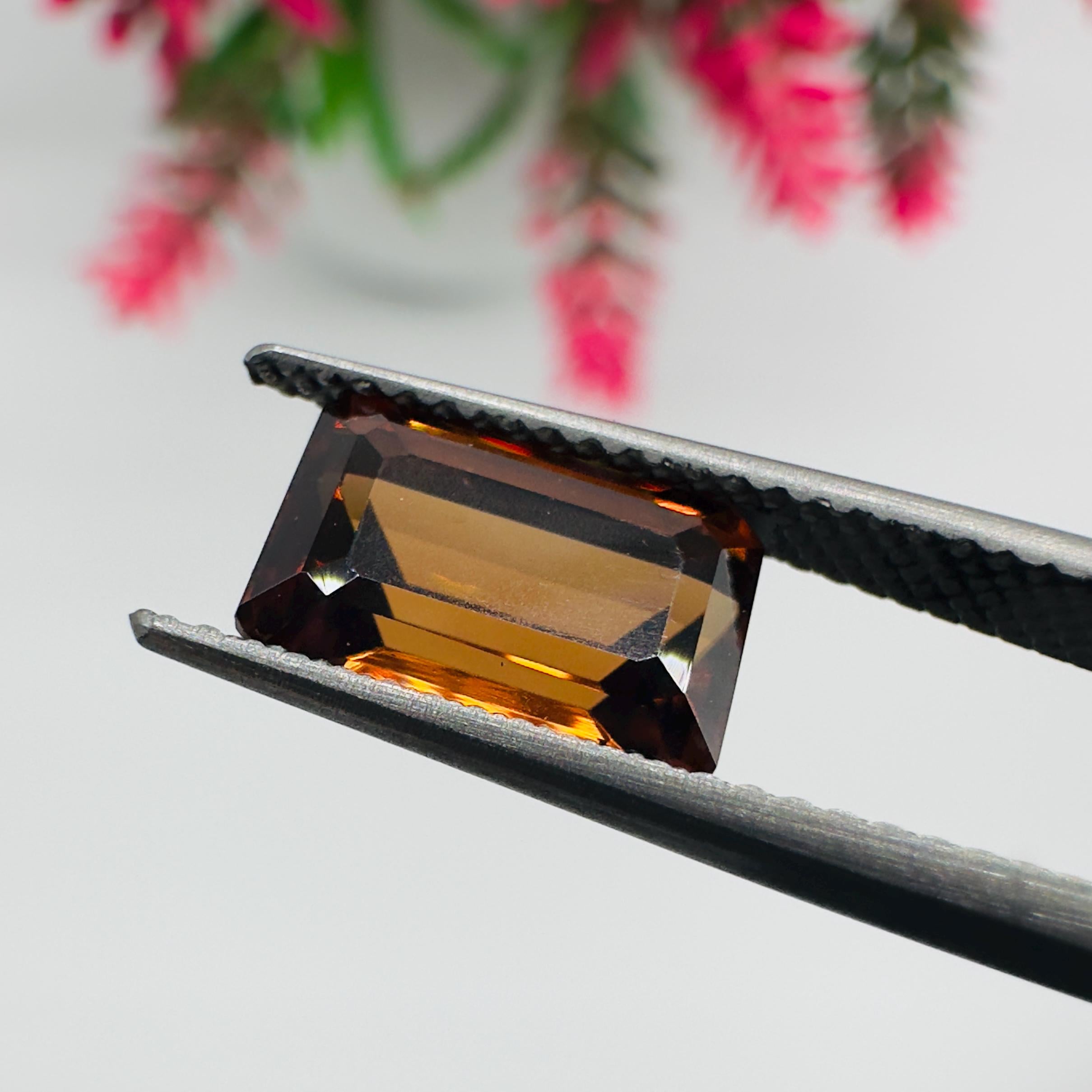Natural Brown Zircon Emerald Cut Loose Gemstone 3.91 Carat AAA Faceted Octagon Brown Zircon for Fine Jewelry Making