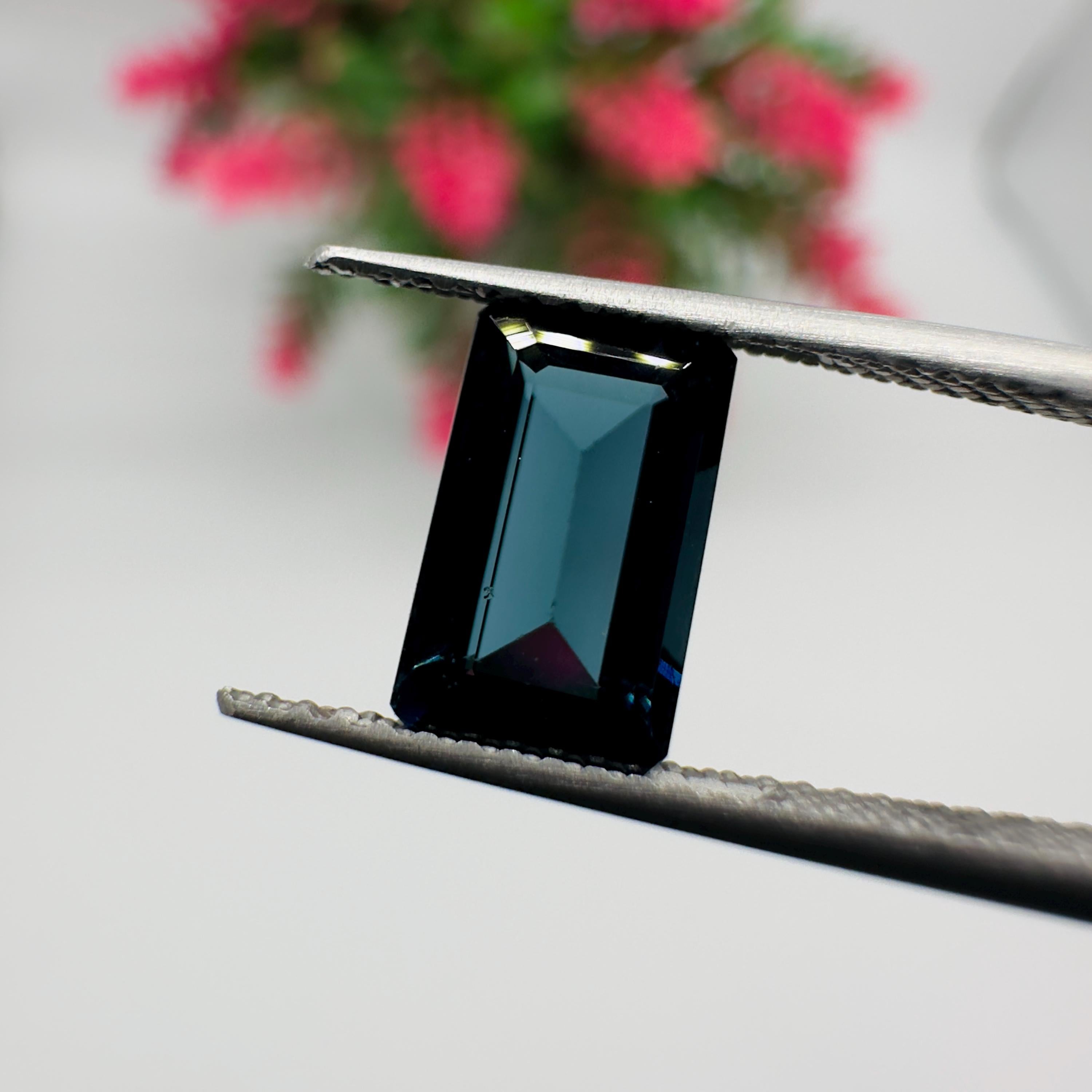 Natural Indicolite Blue Tourmaline Emerald Cut Loose Gemstone 1.85 Carat AAA Faceted Octagon Deep Blue Tourmaline for Fine Jewelry