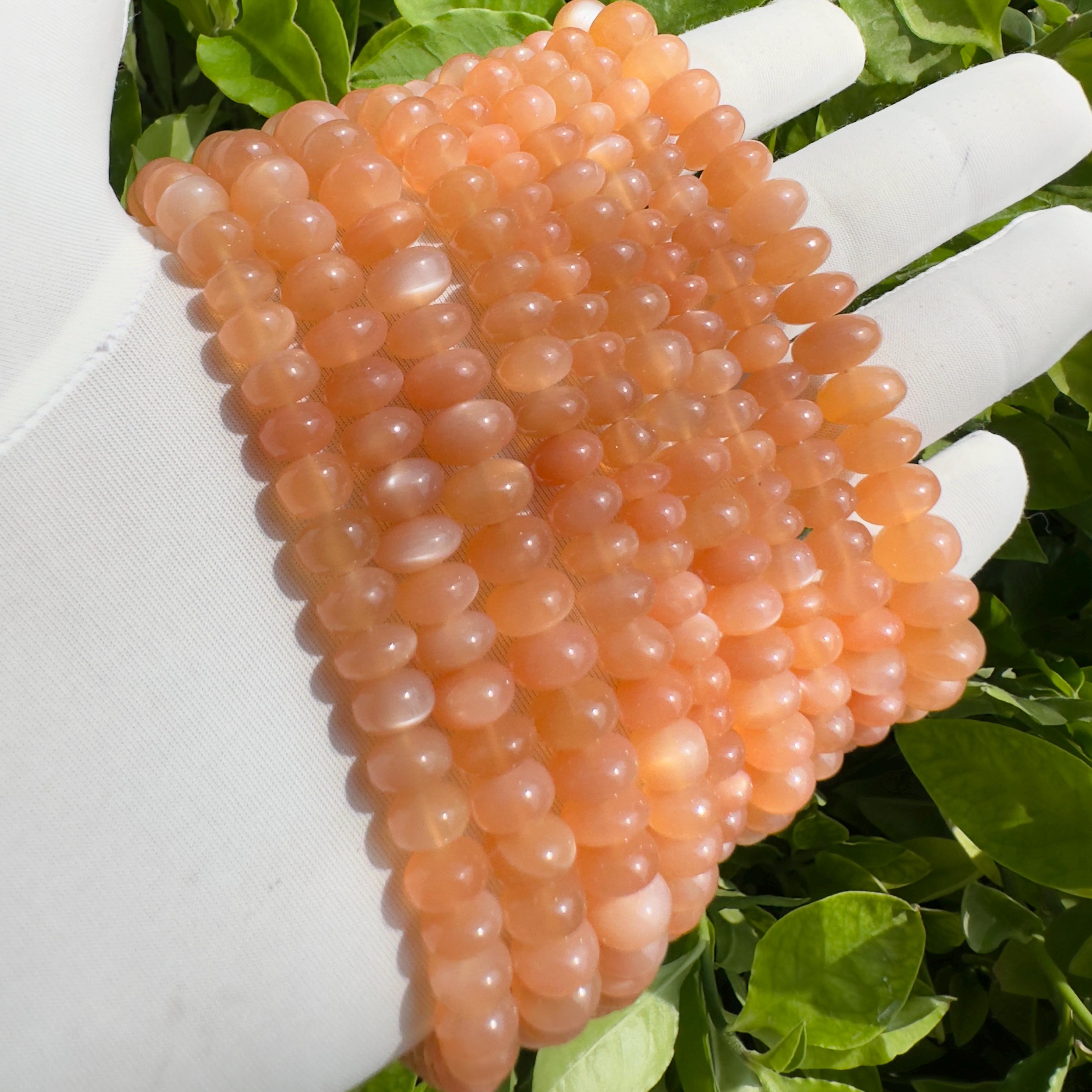 Natural Peach Moonstone Rondelle Beads Strand Smooth Polished Moonstone Beads 7–10 MM Gemstone Beads for Jewelry Making