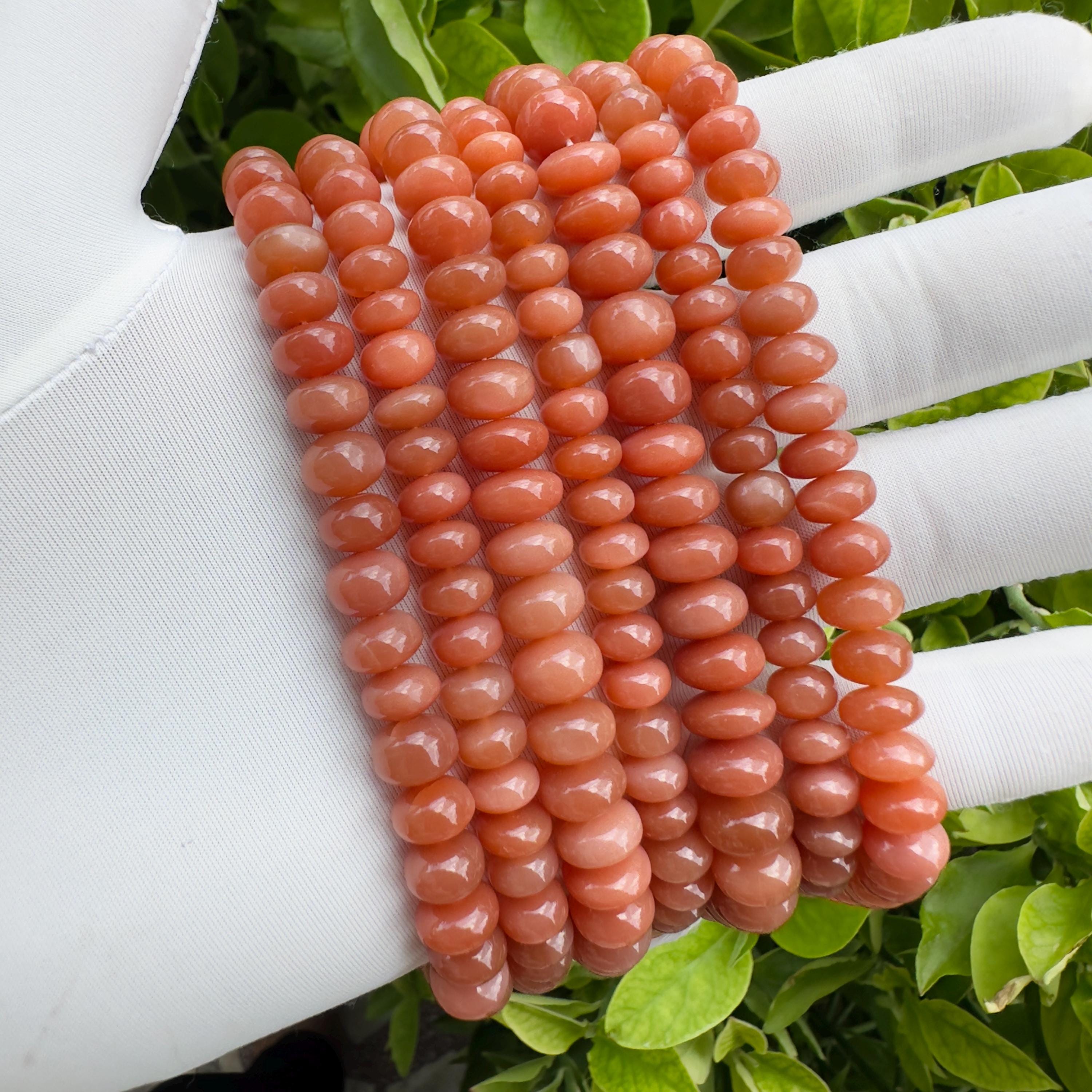 Natural Peach Moonstone Rondelle Beads Strand Smooth Polished Moonstone Beads 10 Inch Strand Jewelry Making Supplies