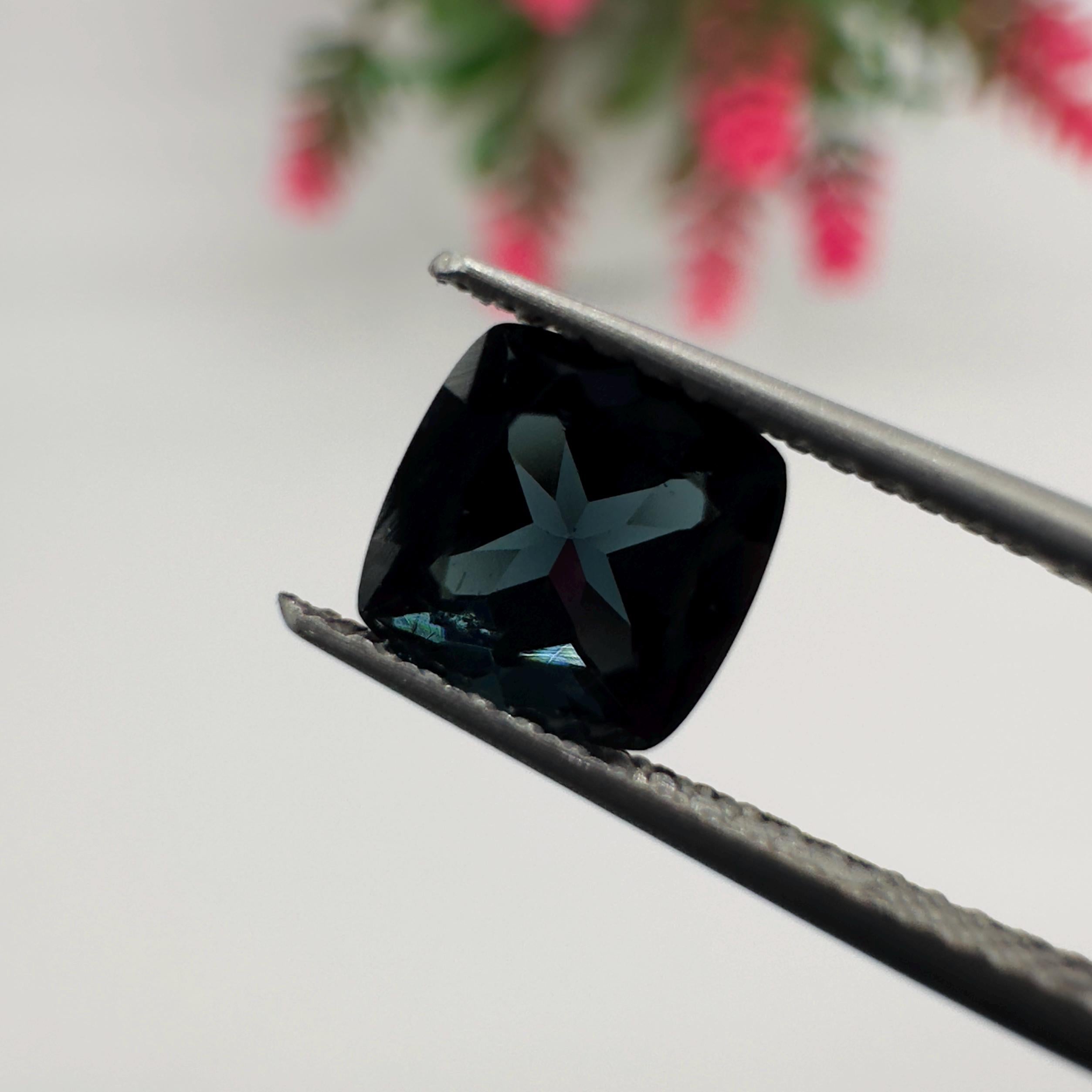 Natural Dark Blue Tourmaline Faceted Cushion Cut Loose Gemstone 1.10 Carat AAA Blue Tourmaline Stone for Fine Jewelry