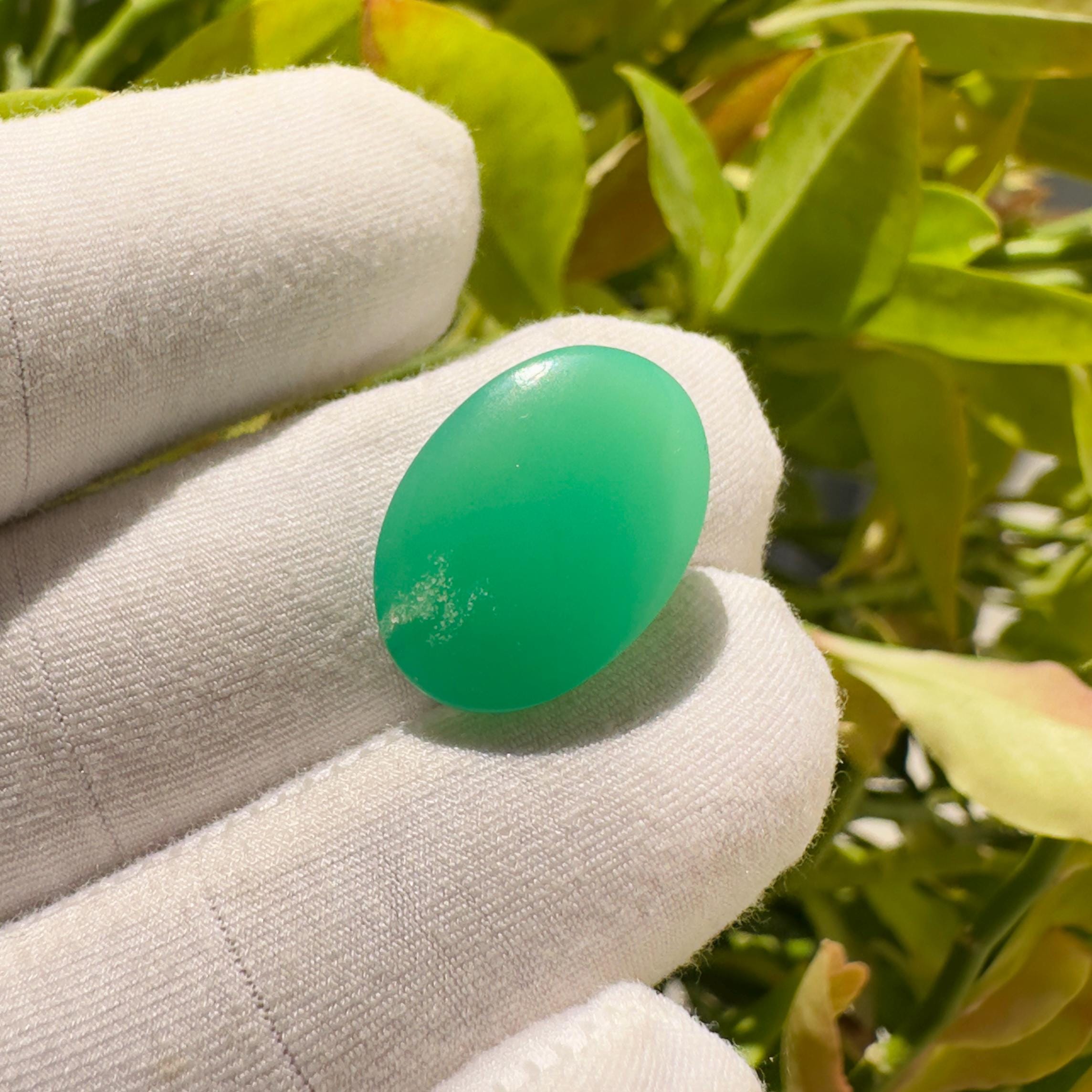 Natural Chrysoprase Oval Cabochon Loose Gemstone 13.20 Carat AAA Green Chrysoprase Stone for Jewelry Making