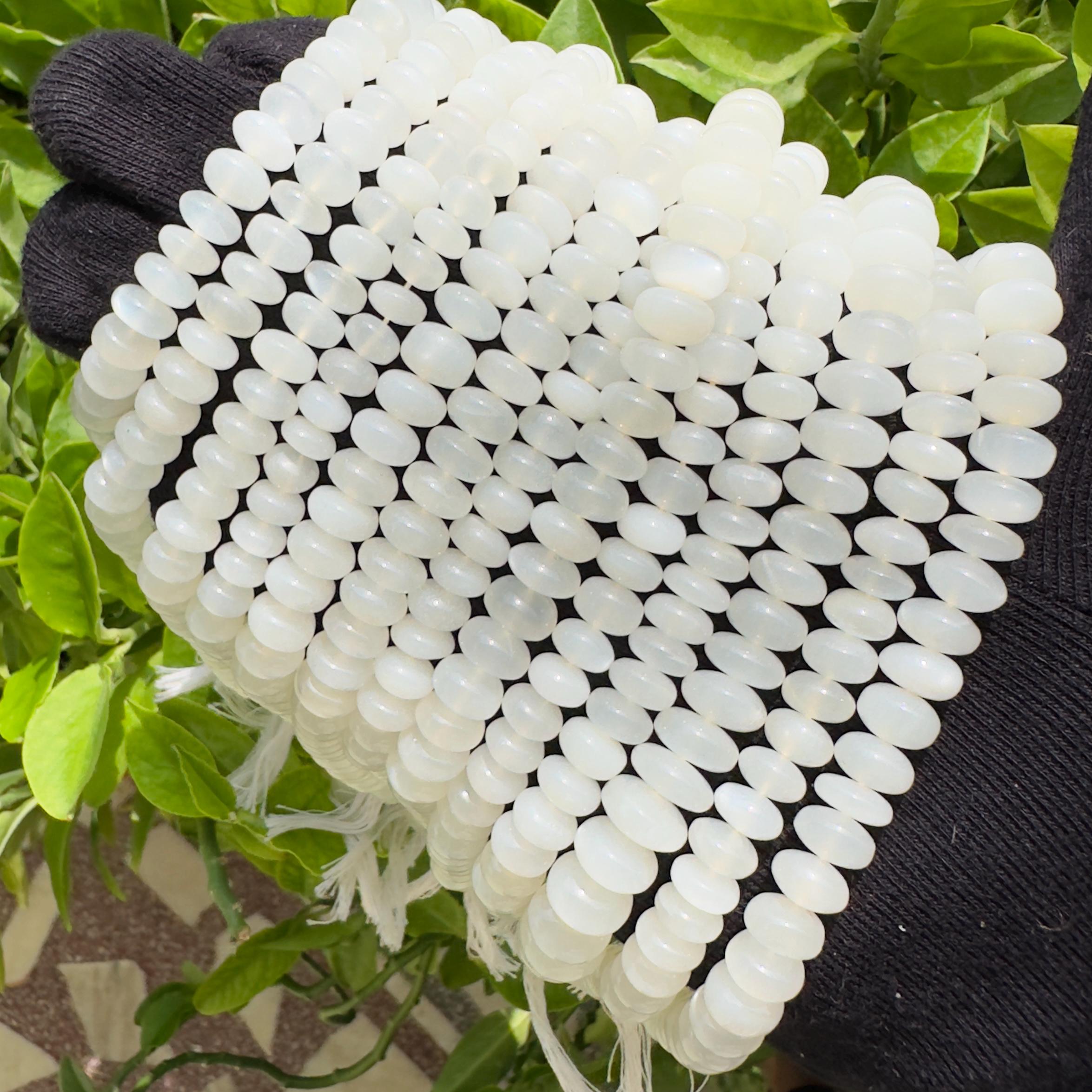 Natural White Moonstone Rondelle Beads Strand Smooth Polished Moonstone Beads 7–9 MM Gemstone Beads for Jewelry Making