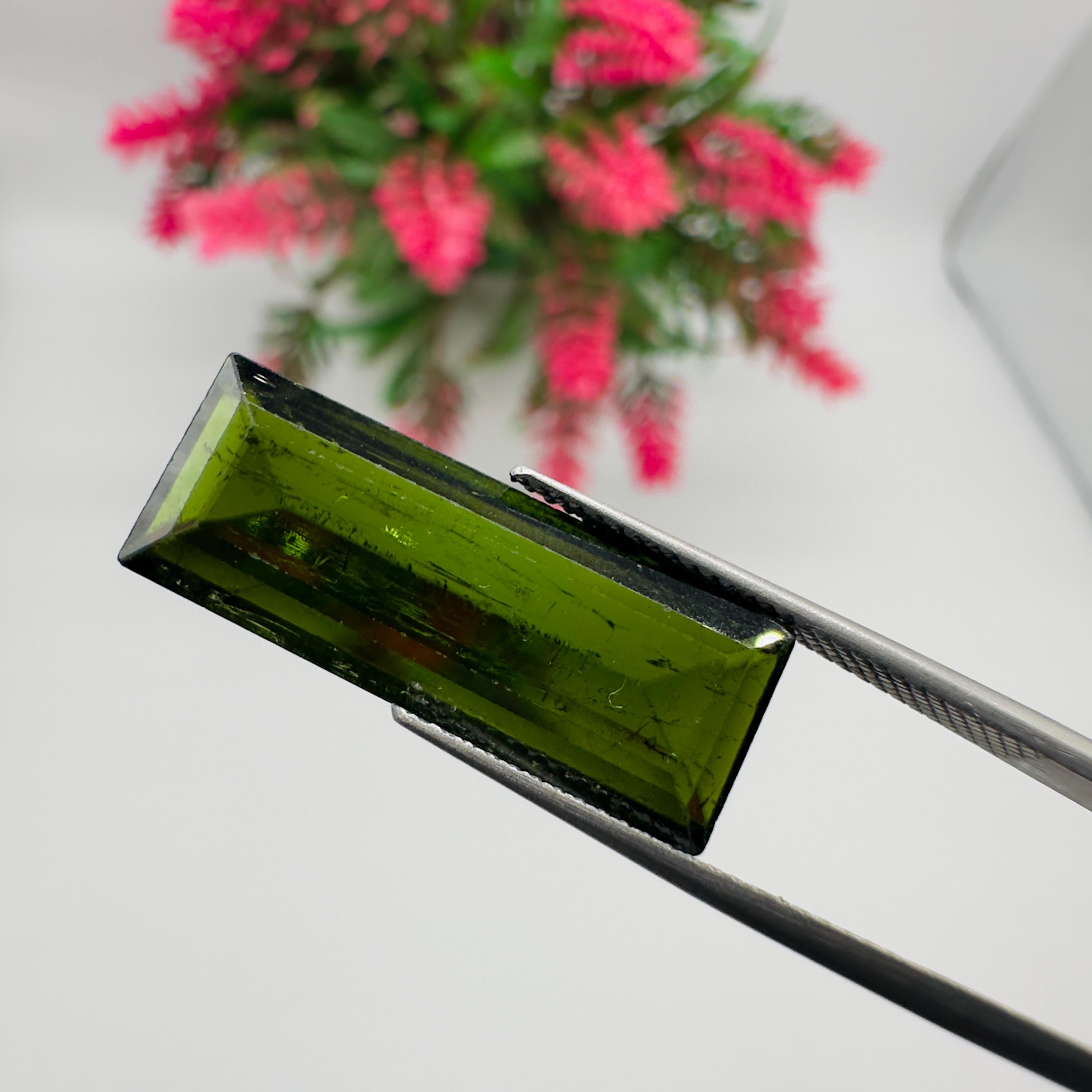 Natural Green Tourmaline Faceted Baguette Cut Loose Gemstone 10.10 Carat AAA Green Tourmaline Stone for Fine Jewelry Making