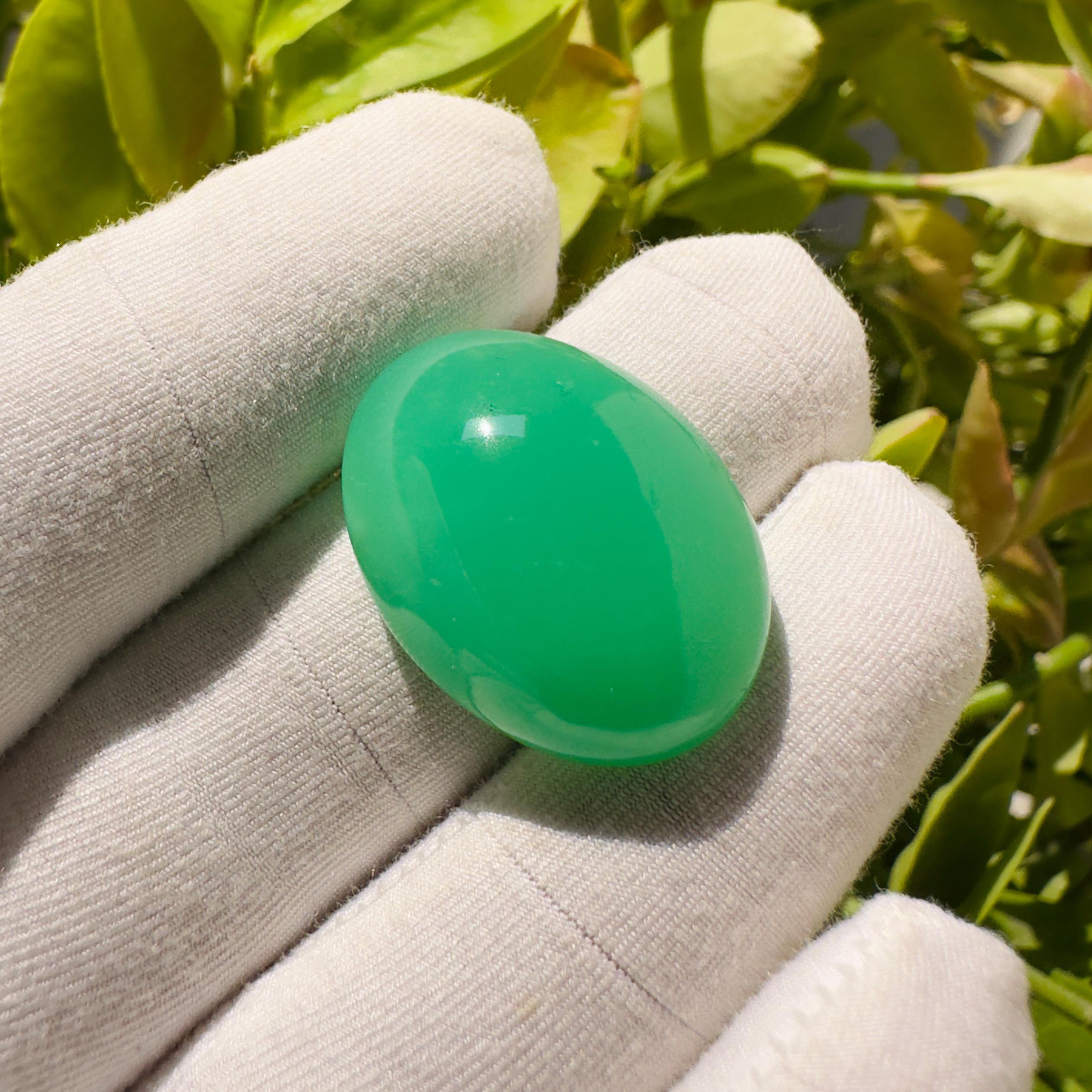 Natural Chrysoprase Oval Cabochon Loose Gemstone 37.90 Carat AAA Green Chrysoprase Large Statement Stone for Jewelry Making