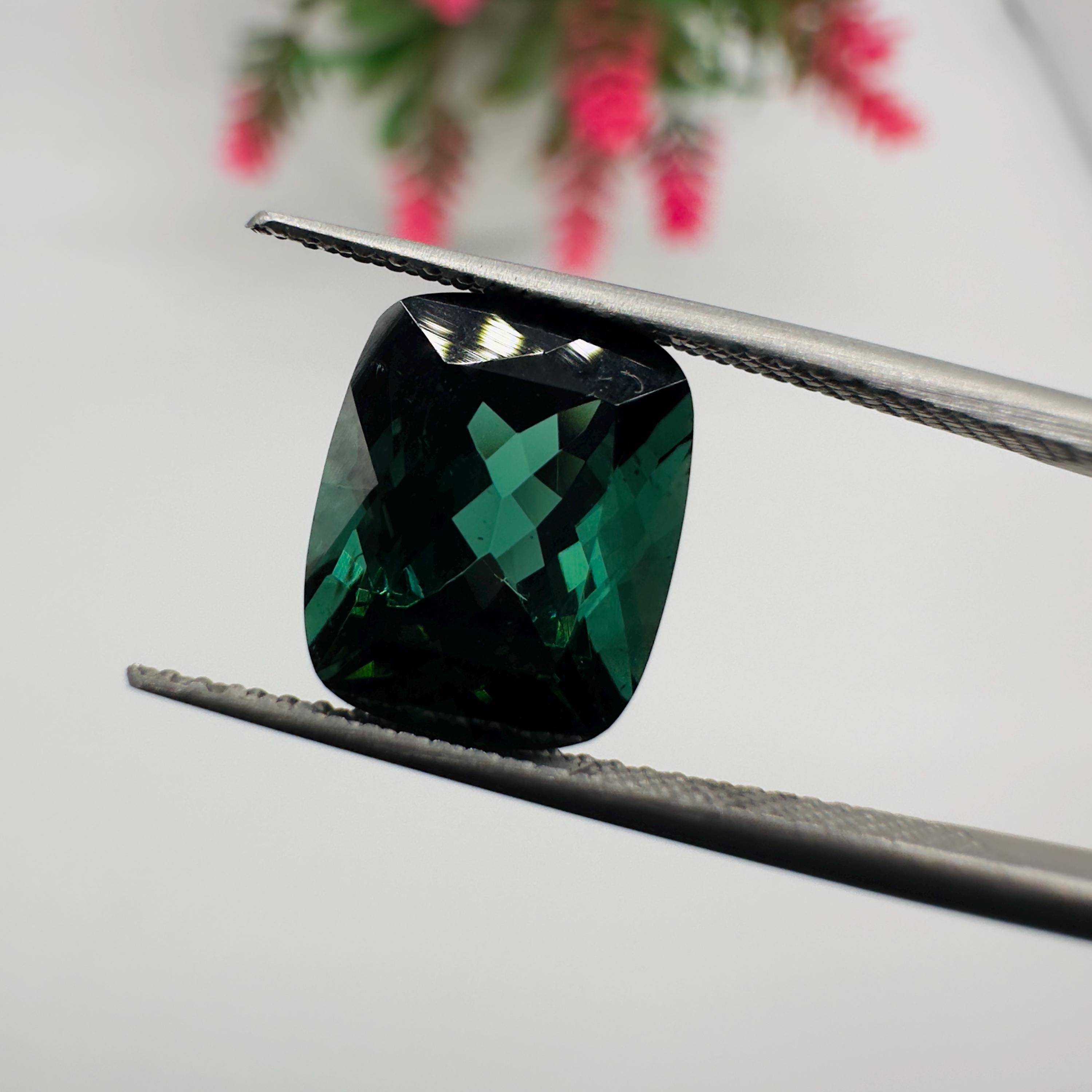 Natural Blue Green Tourmaline Faceted Cushion Cut Loose Gemstone 5.10 Carat AAA Blue Green Tourmaline Stone for Fine Jewelry