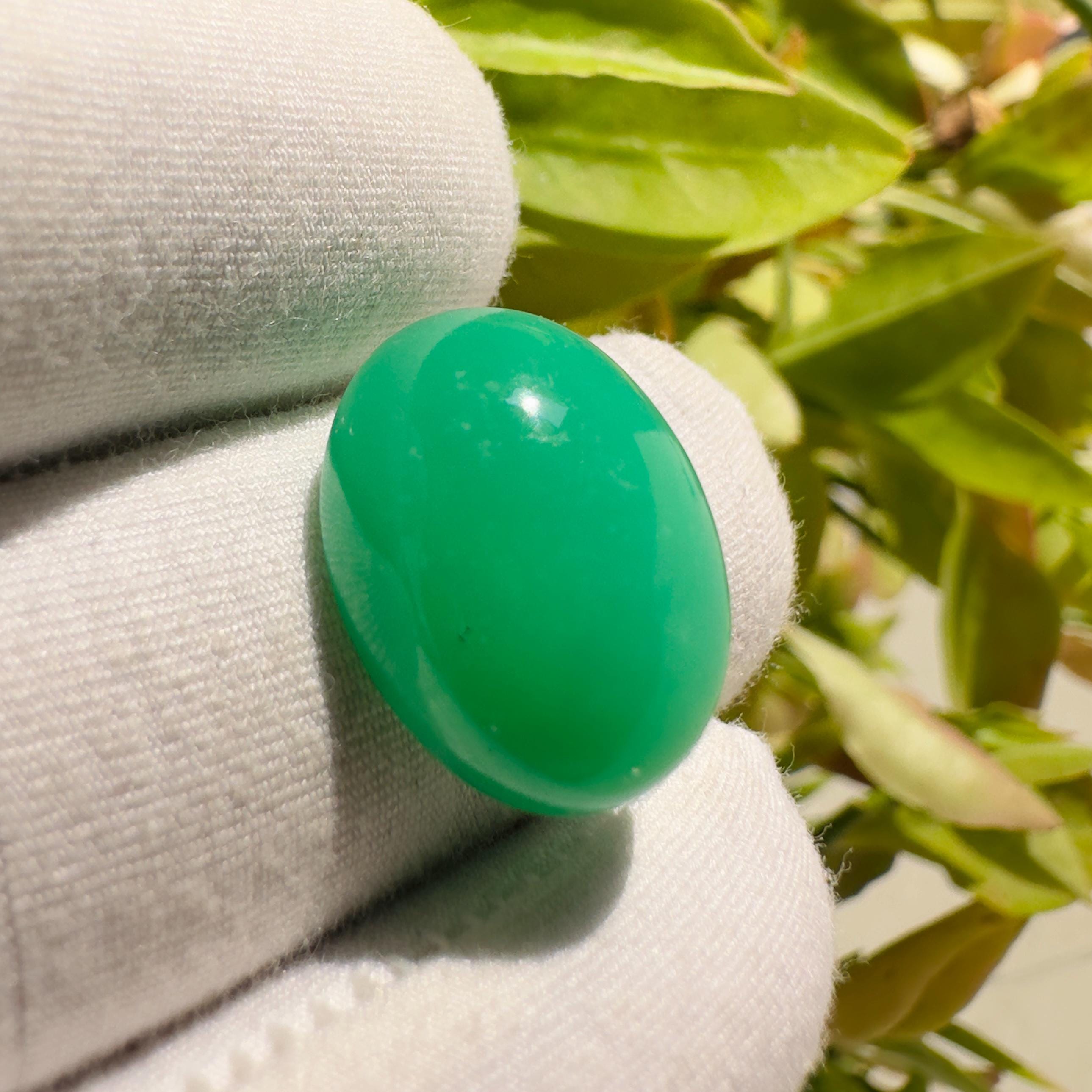Natural Chrysoprase Oval Cabochon Loose Gemstone 12.15 Carat Green Chrysoprase Stone for Jewelry Making