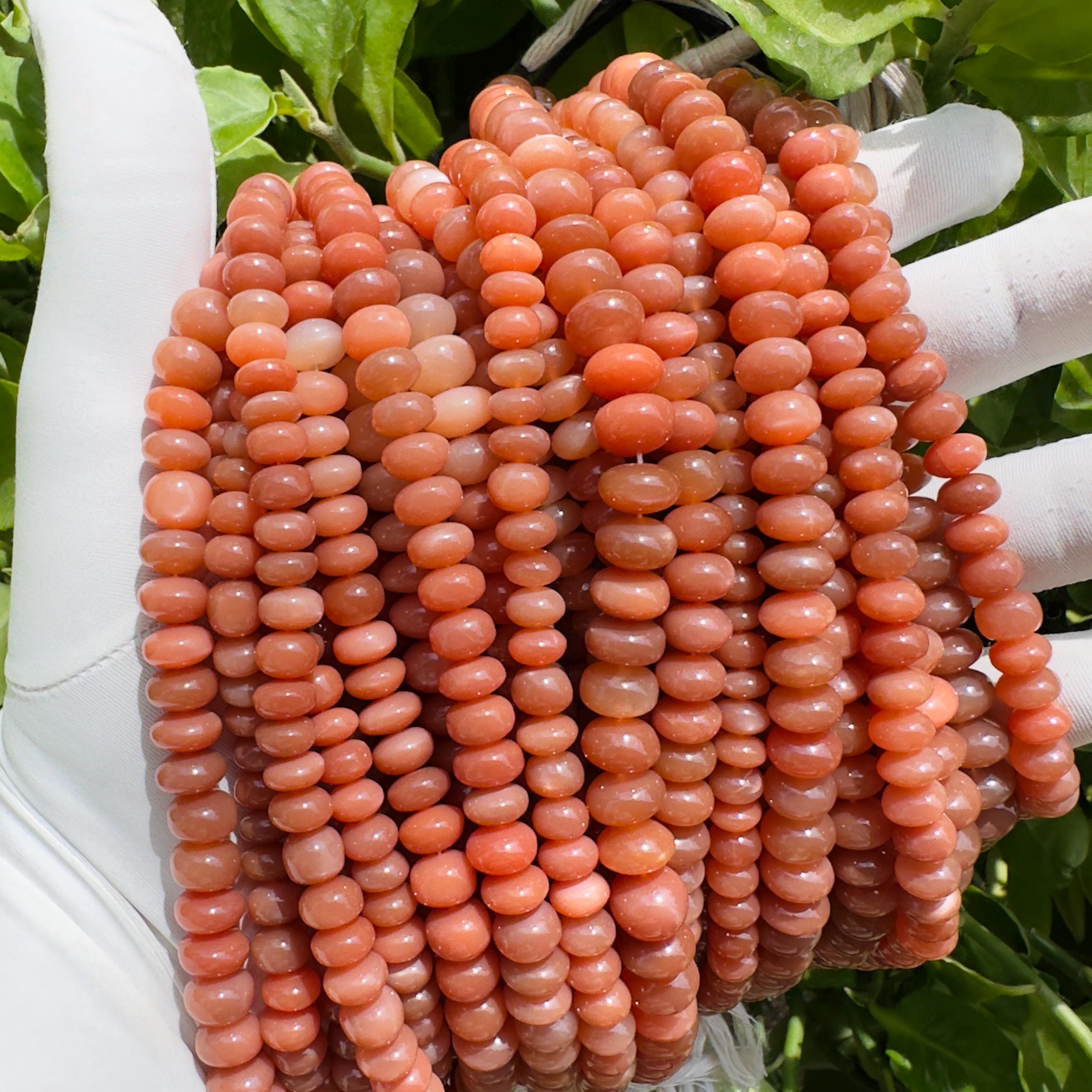 Natural Peach Moonstone Rondelle Beads Strand Smooth Polished Moonstone Beads 10 Inch Strand Jewelry Making Supplies