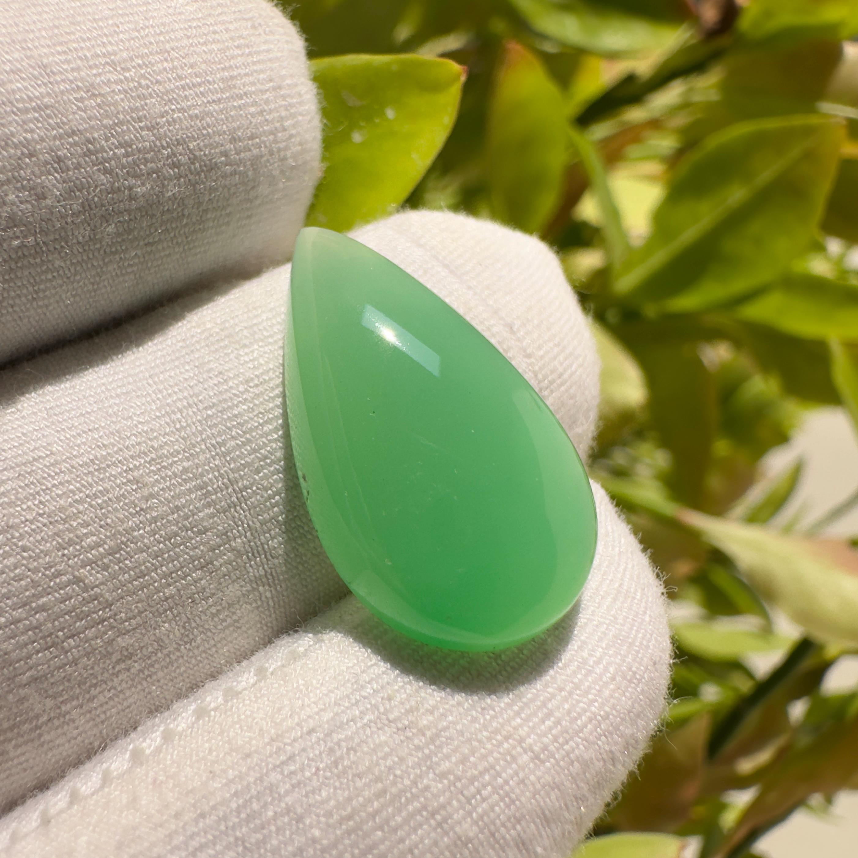 Natural Chrysoprase Pear Cabochon Gemstone 10.25 Ct Green Loose Stone for Pendant Ring Jewelry Making
