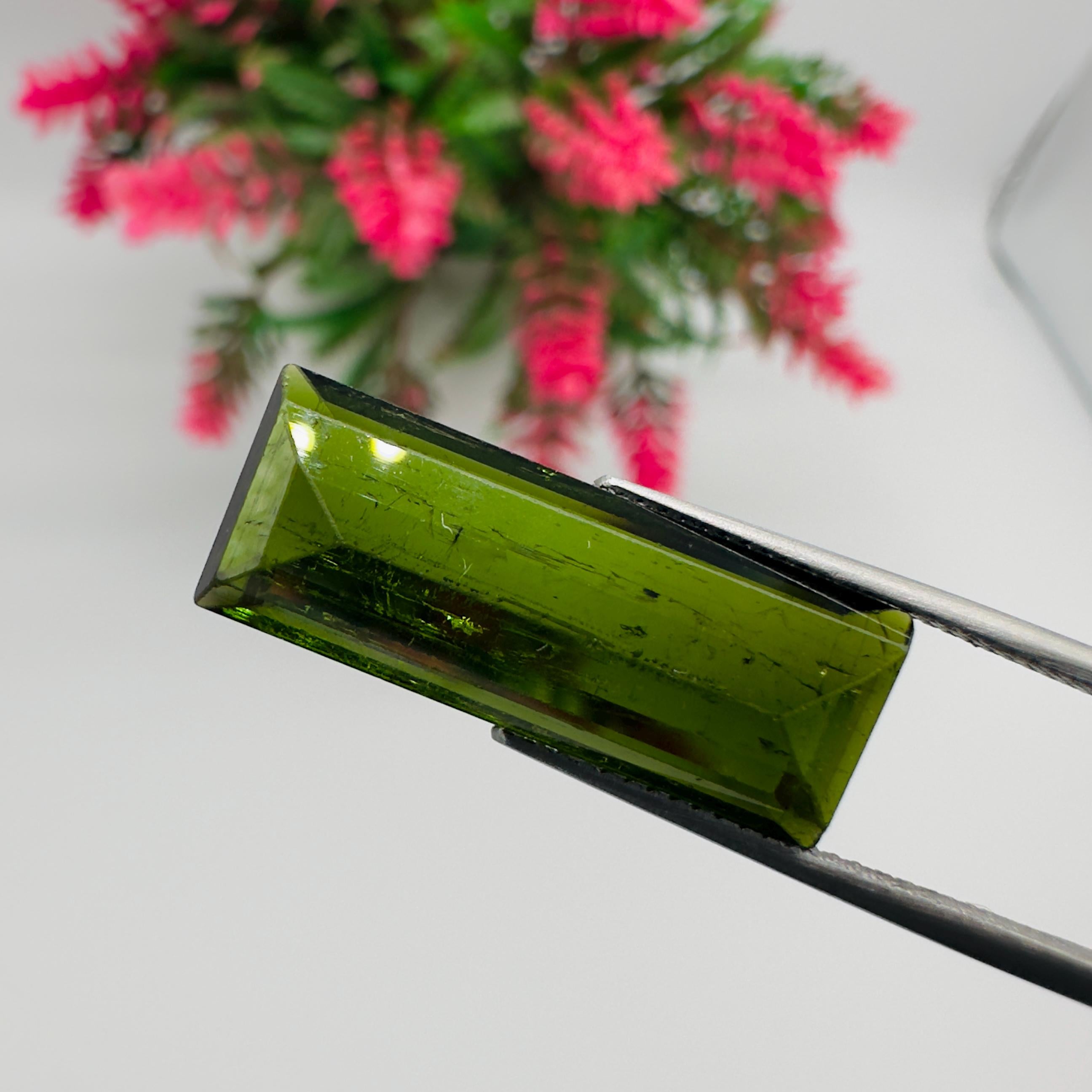 Natural Green Tourmaline Faceted Baguette Cut Loose Gemstone 10.10 Carat AAA Green Tourmaline Stone for Fine Jewelry Making