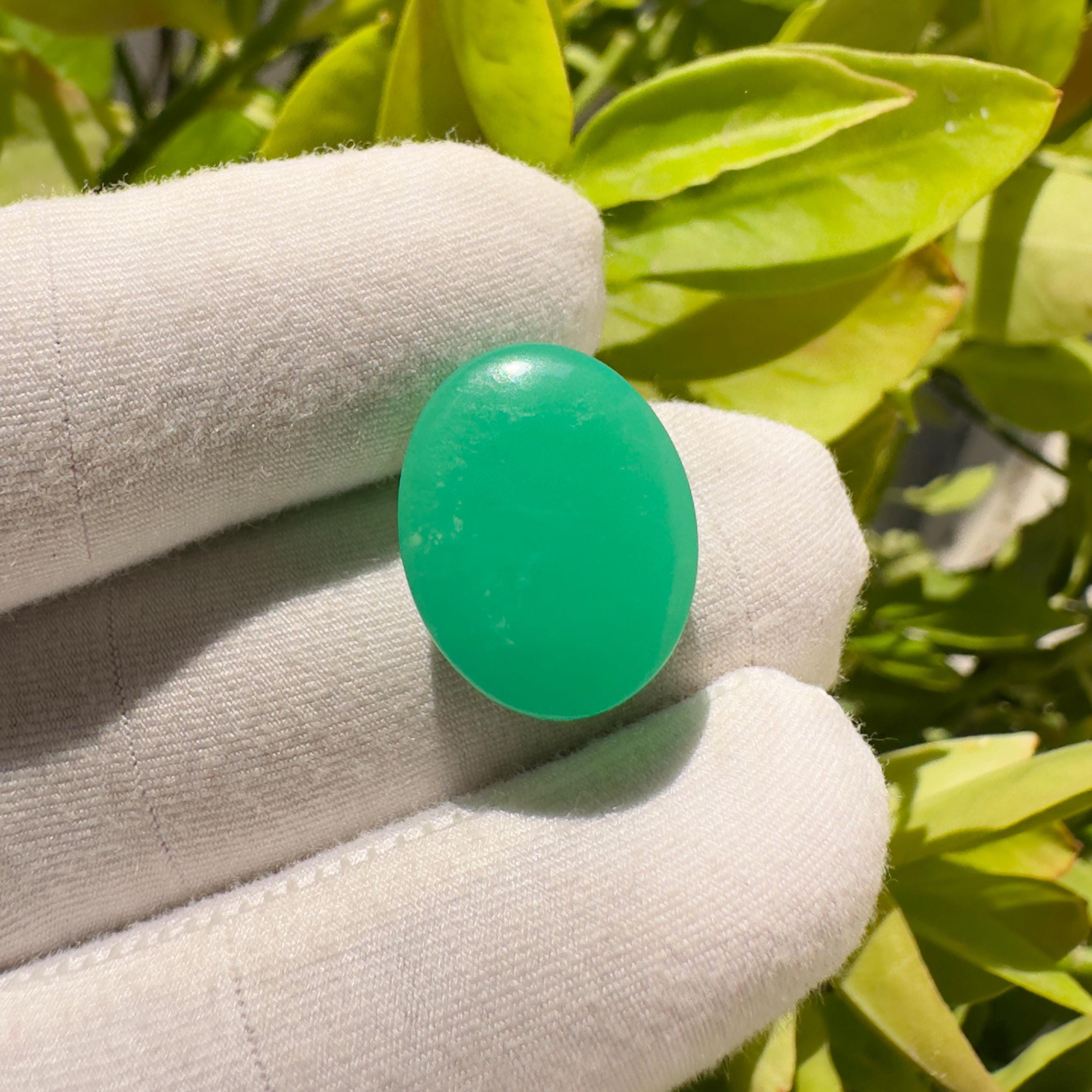 Natural Chrysoprase Oval Cabochon Loose Gemstone 15.75 Carat Green Chrysoprase Stone for Jewelry Making