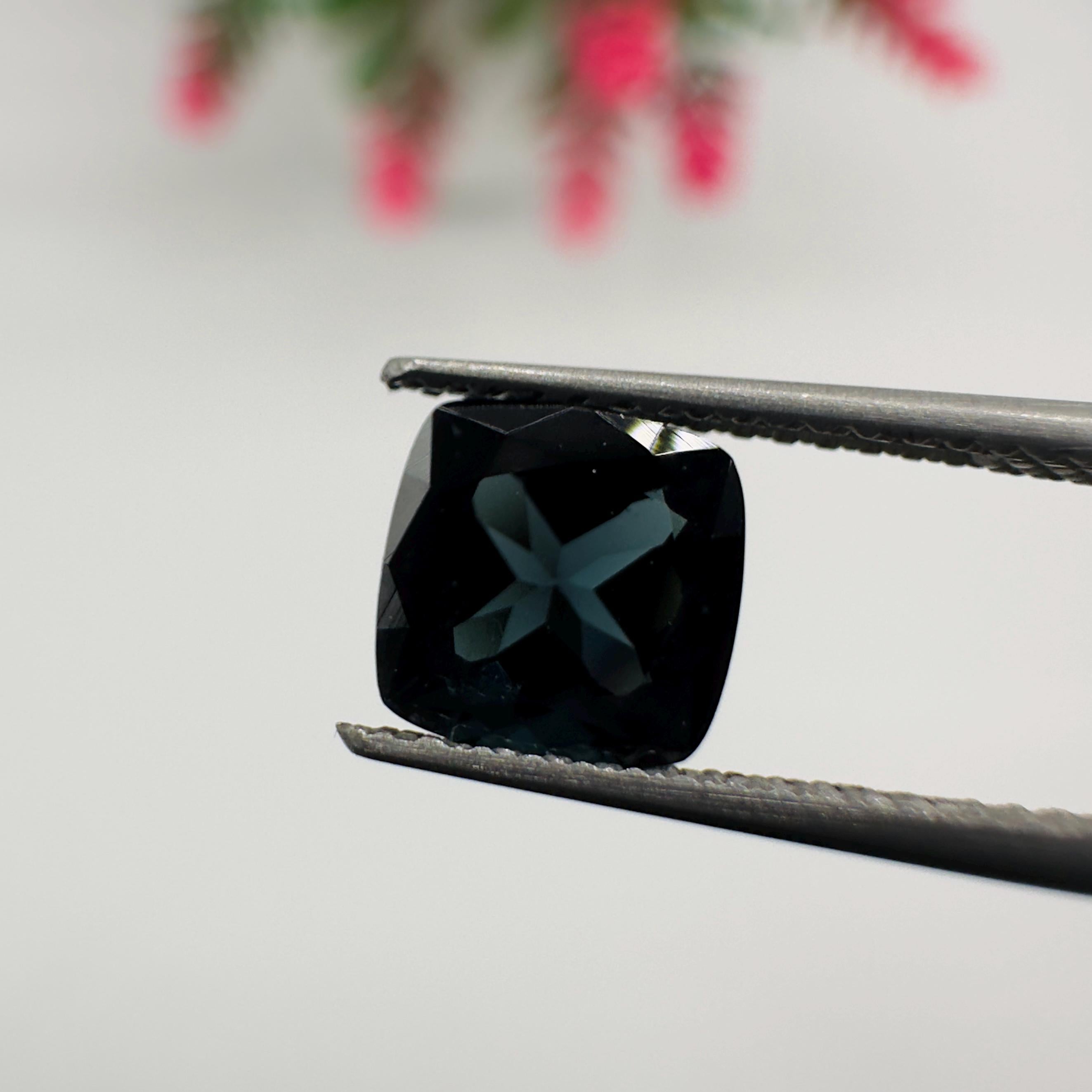 Natural Dark Blue Tourmaline Faceted Cushion Cut Loose Gemstone 1.10 Carat AAA Blue Tourmaline Stone for Fine Jewelry