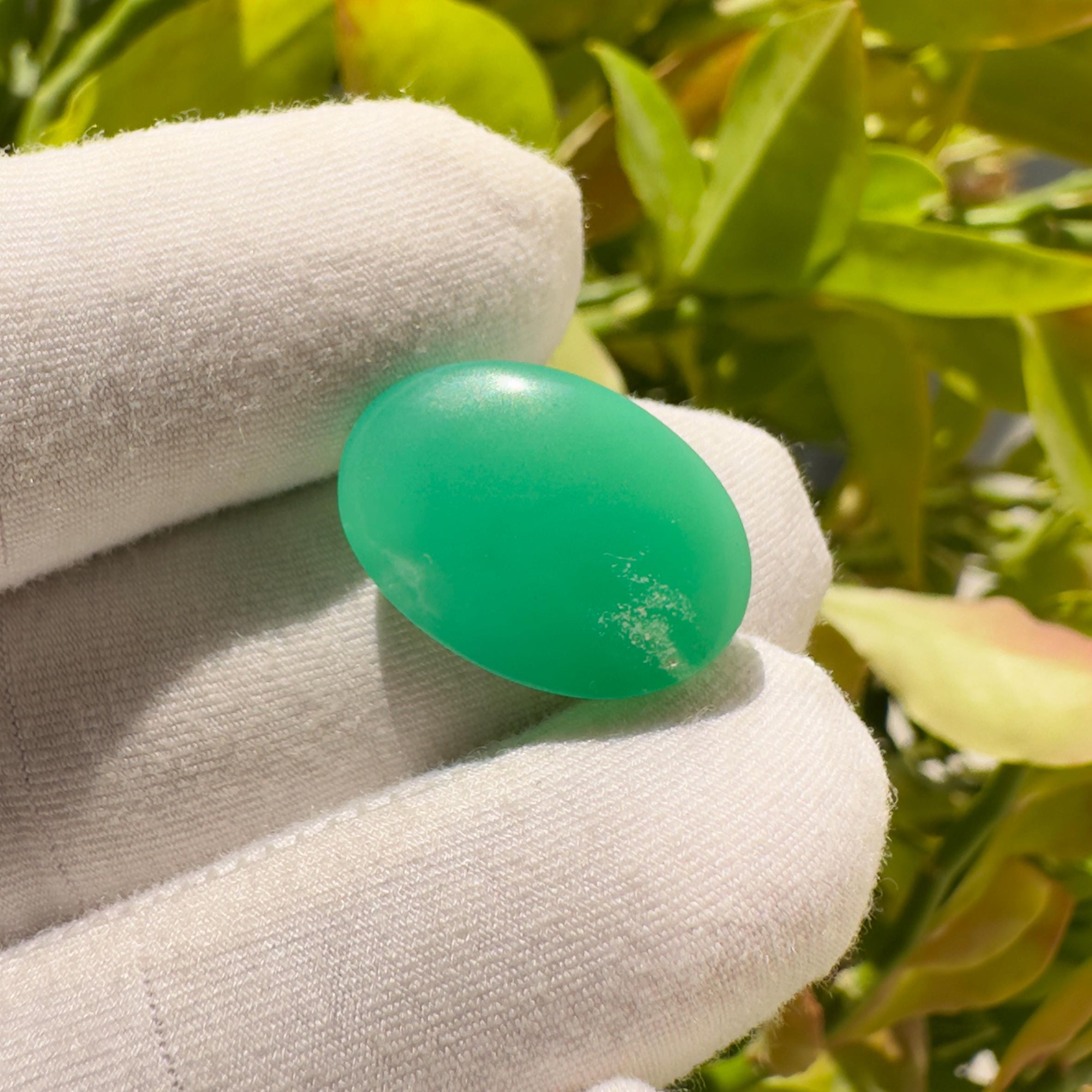 Natural Chrysoprase Oval Cabochon Loose Gemstone 13.20 Carat AAA Green Chrysoprase Stone for Jewelry Making