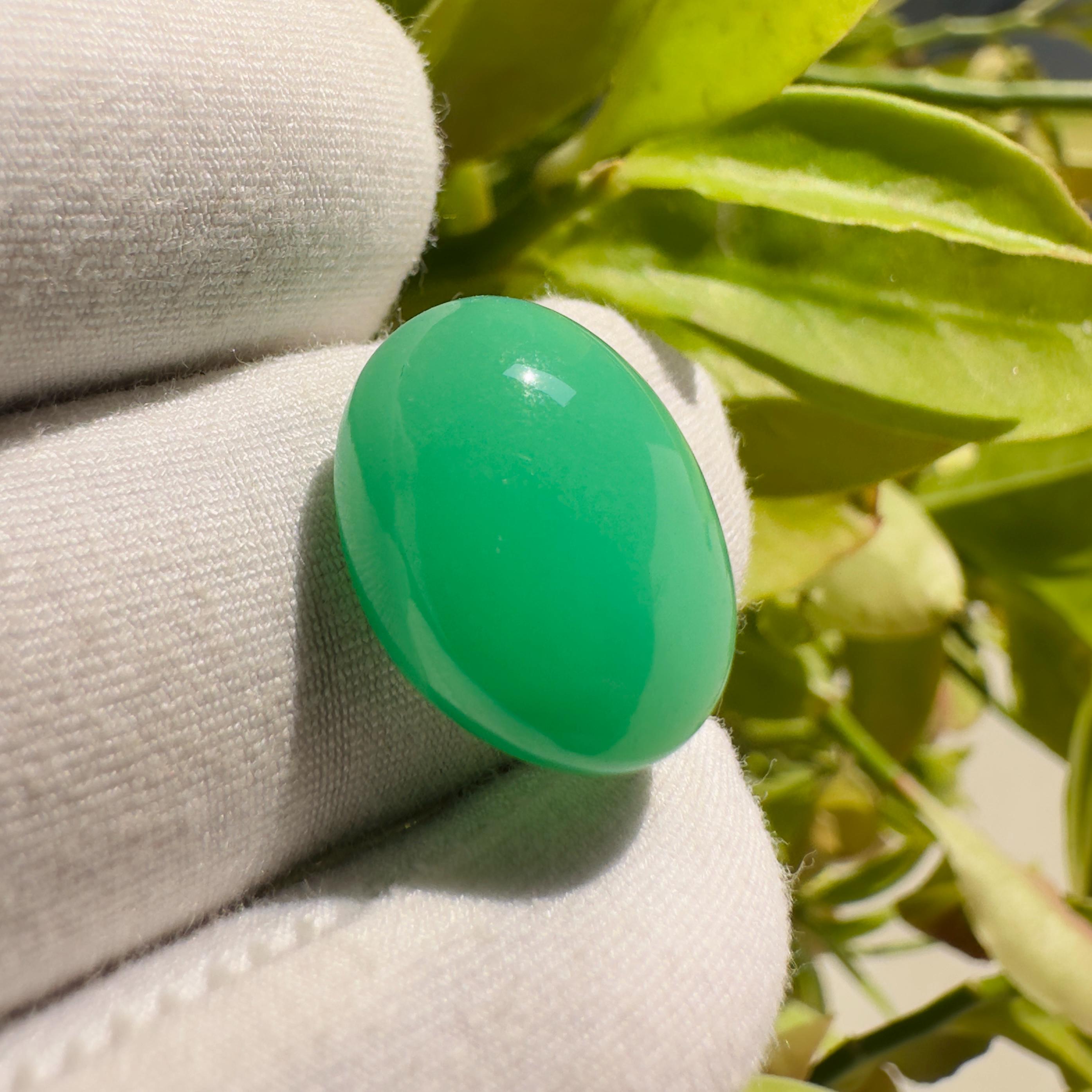 Natural Chrysoprase Oval Cabochon Loose Gemstone 17.35 Carat Green Chrysoprase Stone for Jewelry Making