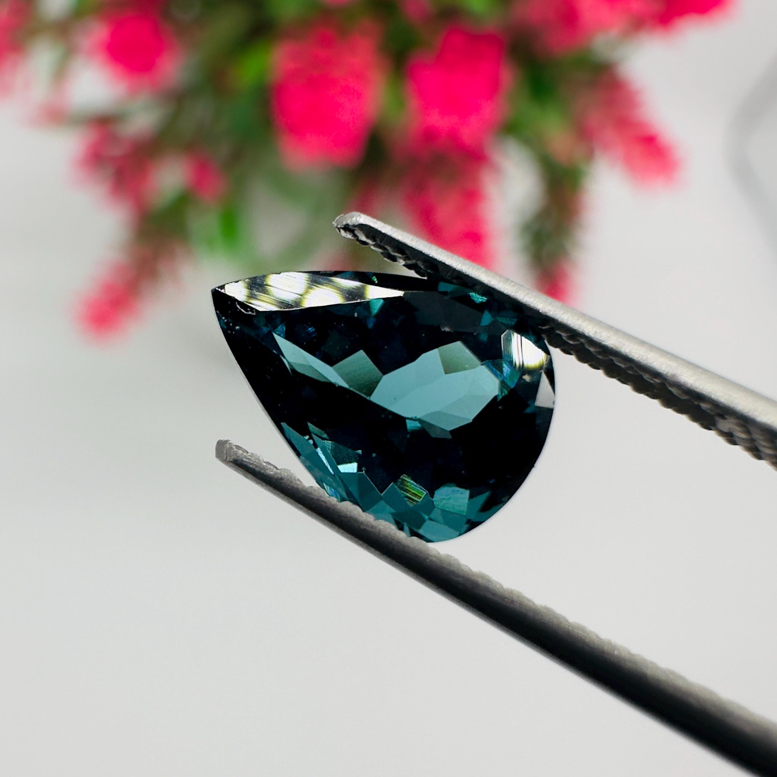 Natural Indicolite Blue Tourmaline Faceted Pear Cut Loose Gemstone 1.35 Carat AAA Deep Blue Tourmaline for Fine Jewelry