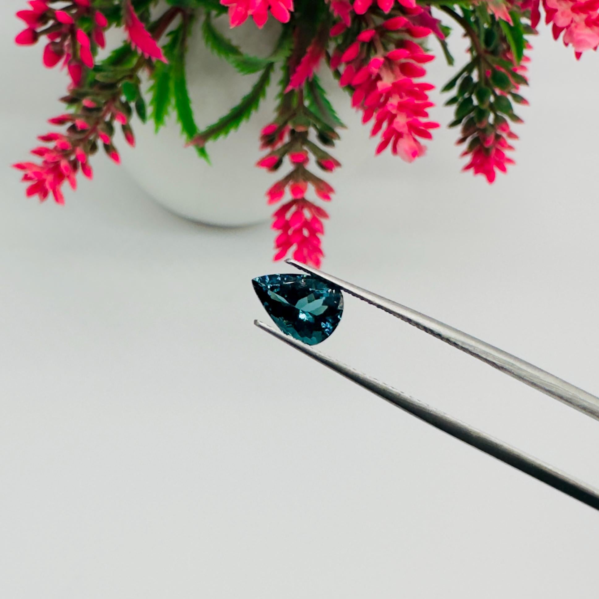 Natural Indicolite Blue Tourmaline Faceted Pear Cut Loose Gemstone 1.35 Carat AAA Deep Blue Tourmaline for Fine Jewelry