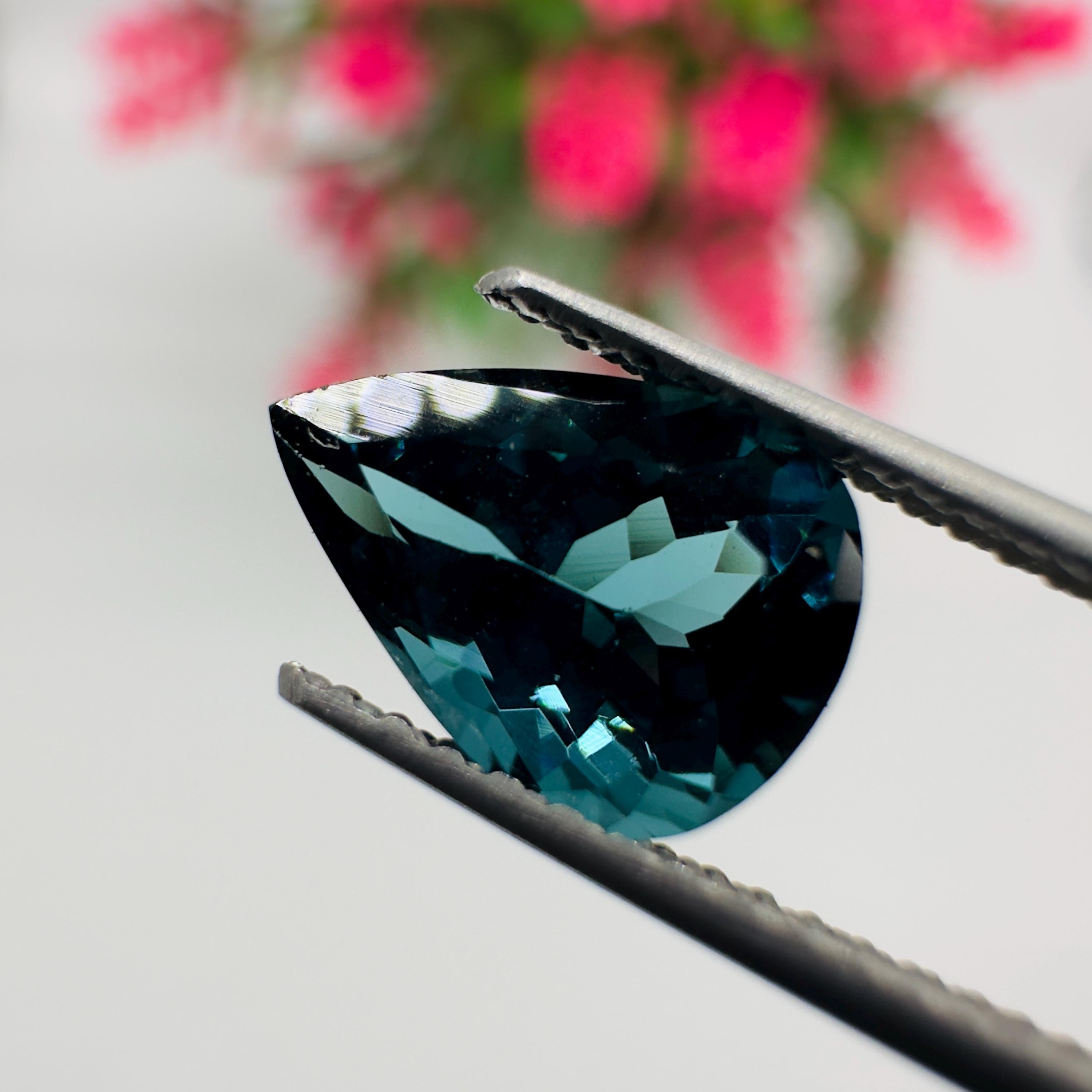 Natural Indicolite Blue Tourmaline Faceted Pear Cut Loose Gemstone 1.35 Carat AAA Deep Blue Tourmaline for Fine Jewelry
