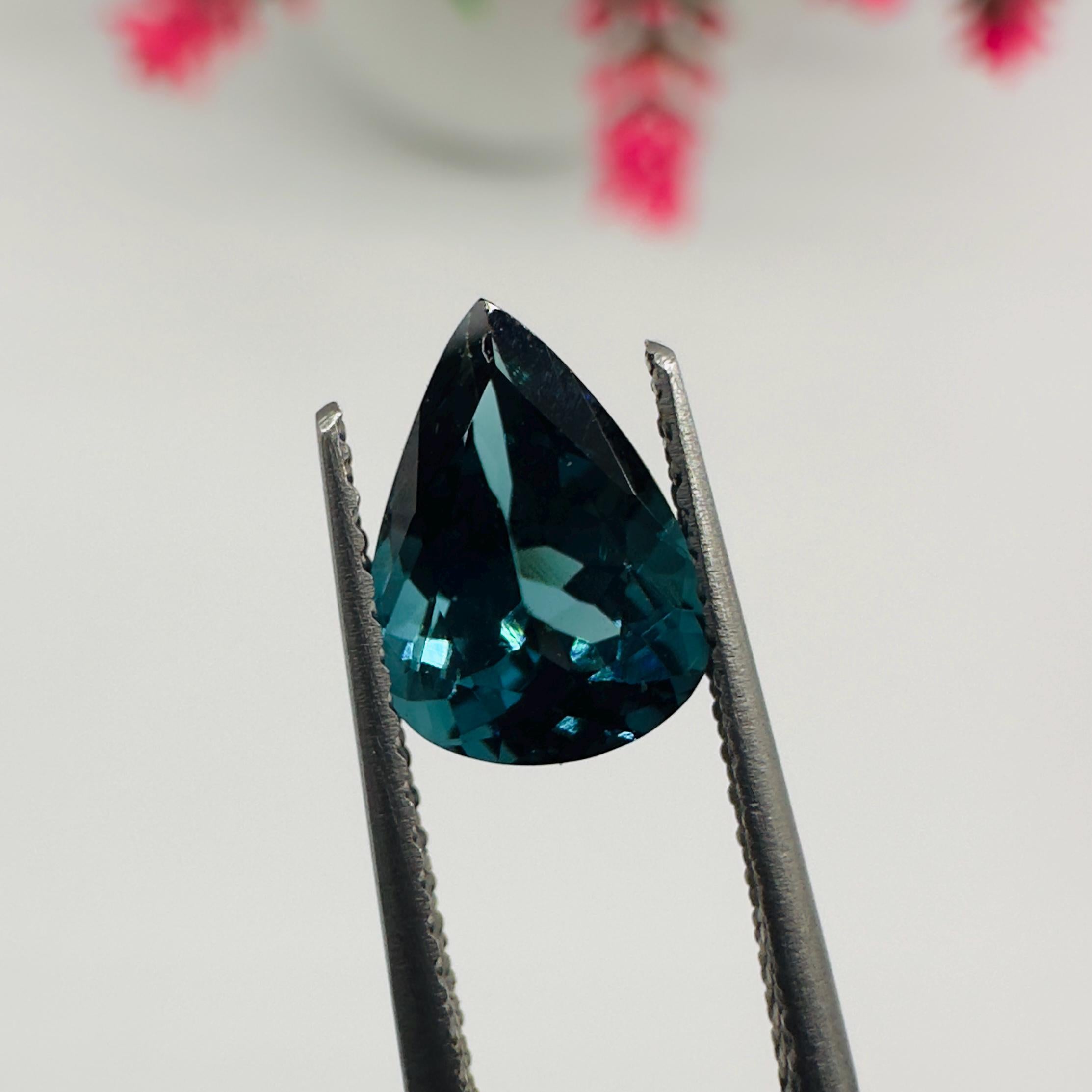 Natural Indicolite Blue Tourmaline Faceted Pear Cut Loose Gemstone 1.35 Carat AAA Deep Blue Tourmaline for Fine Jewelry