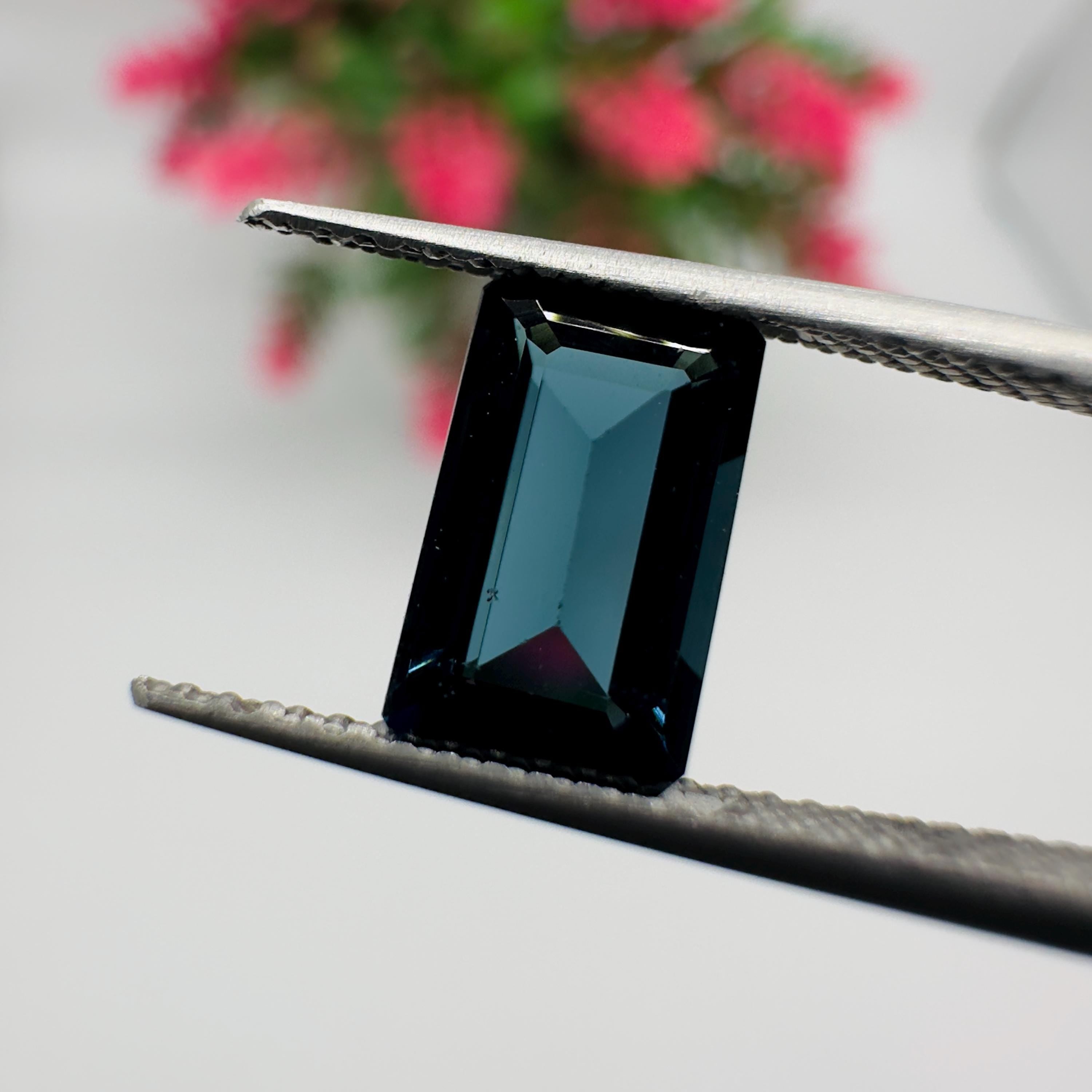 Natural Indicolite Blue Tourmaline Emerald Cut Loose Gemstone 1.85 Carat AAA Faceted Octagon Deep Blue Tourmaline for Fine Jewelry