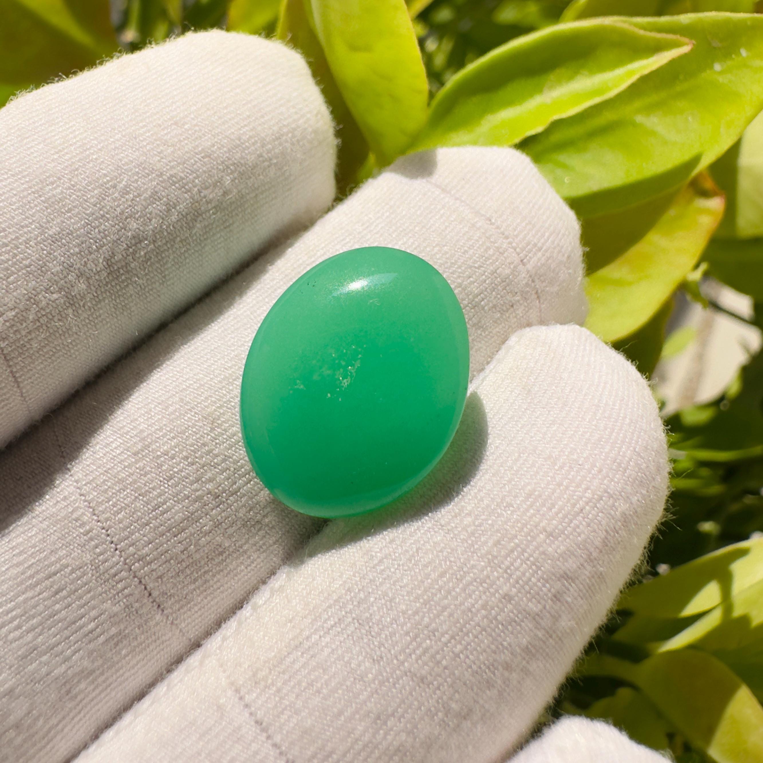 Natural Chrysoprase Oval Cabochon Loose Gemstone 17.35 Carat Green Chrysoprase Stone for Jewelry Making