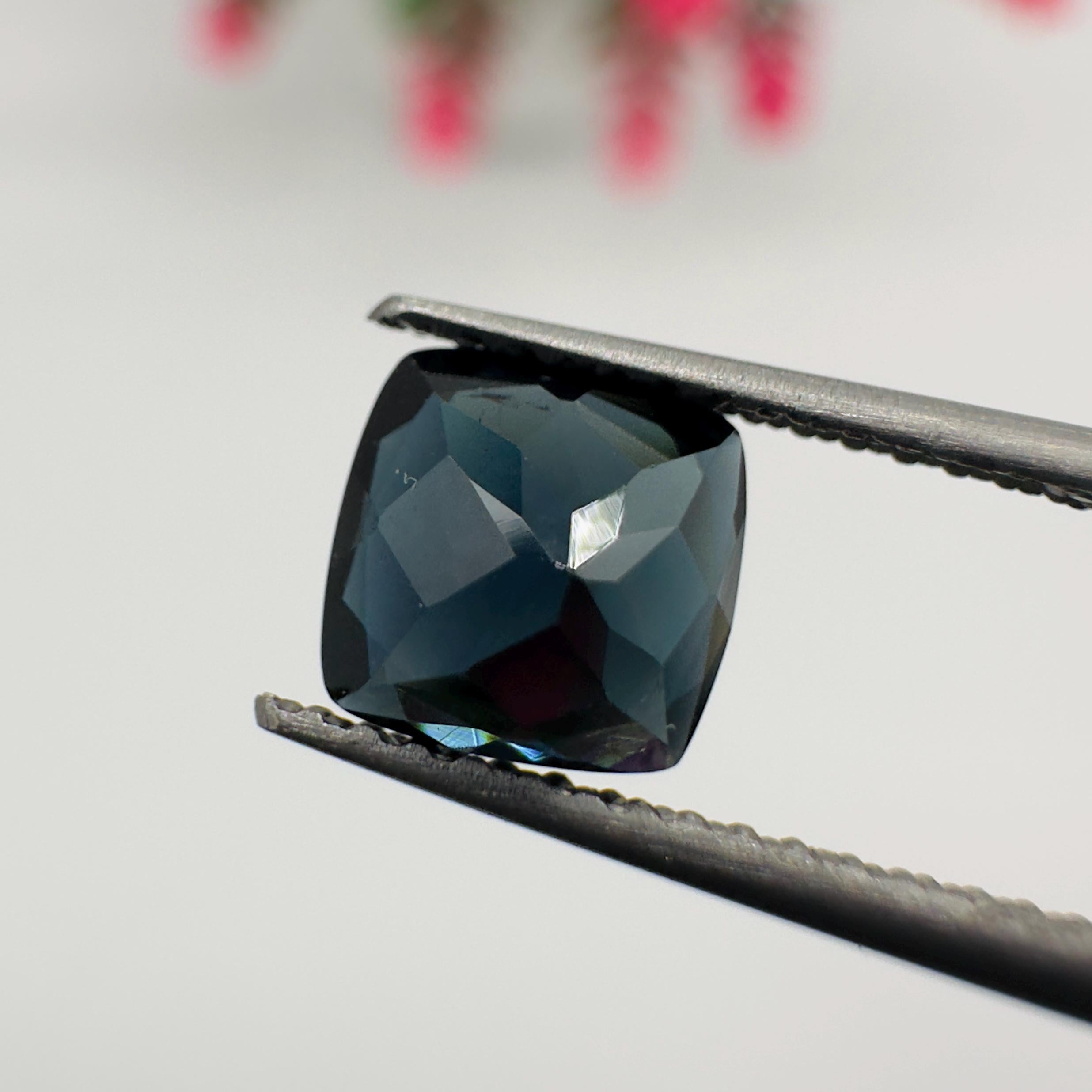 Natural Dark Blue Tourmaline Faceted Cushion Cut Loose Gemstone 1.10 Carat AAA Blue Tourmaline Stone for Fine Jewelry