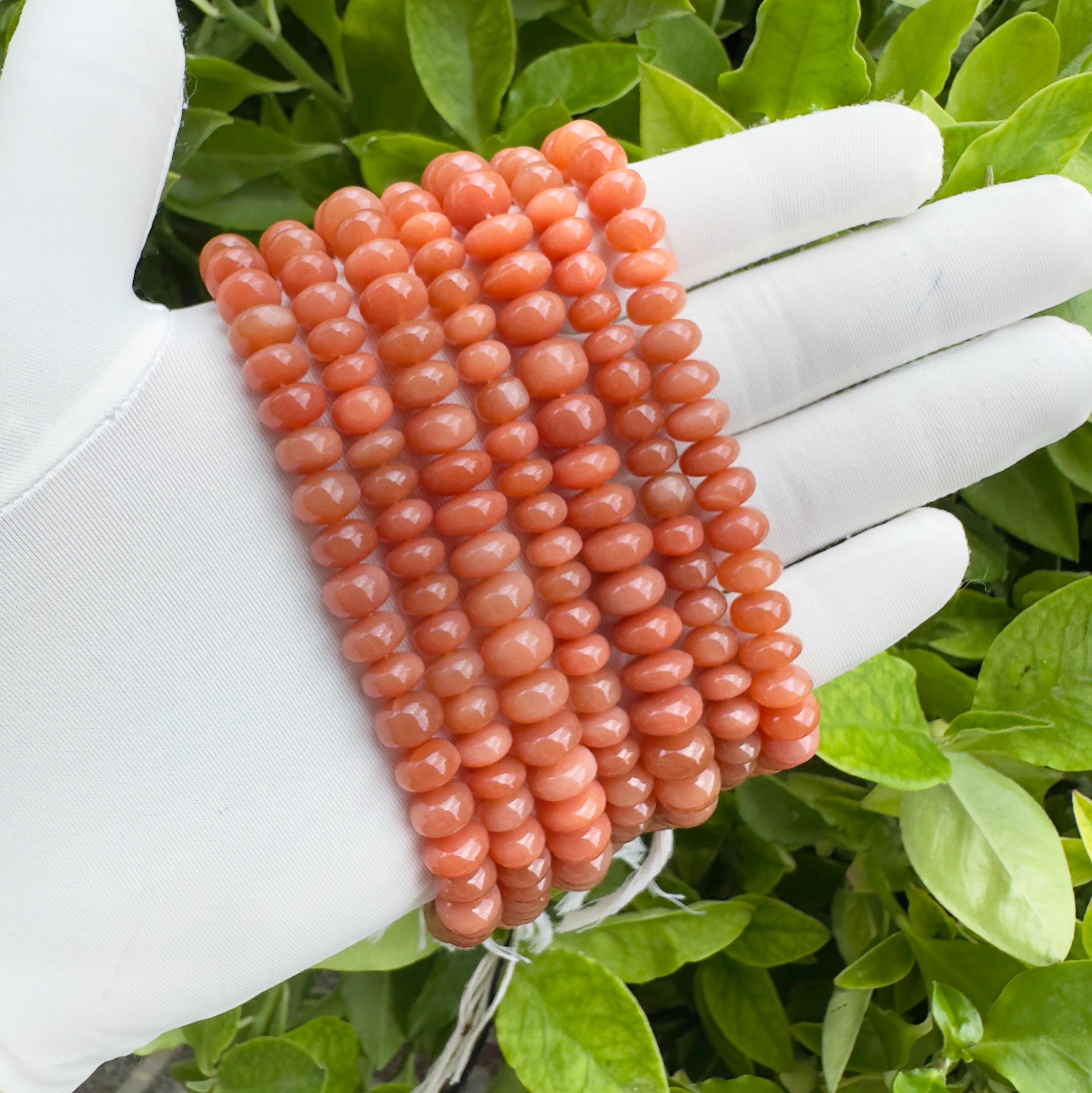 Natural Peach Moonstone Rondelle Beads Strand Smooth Polished Moonstone Beads 10 Inch Strand Jewelry Making Supplies