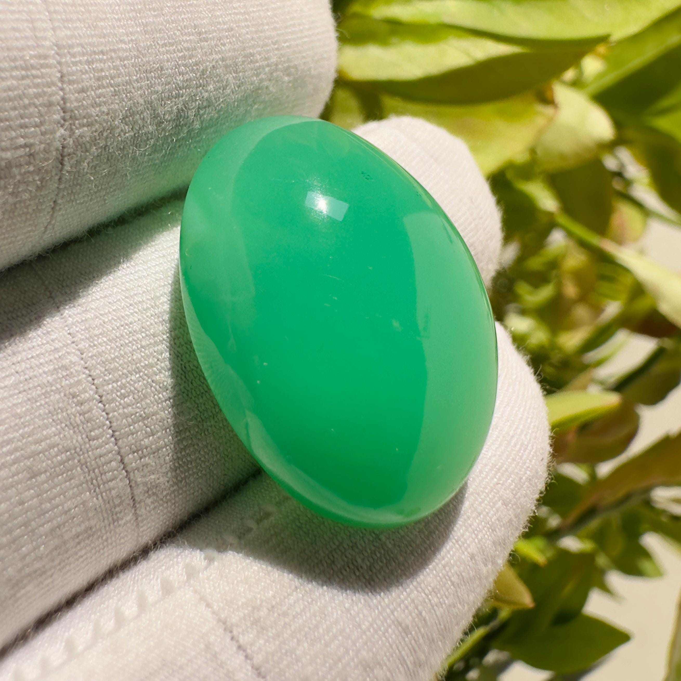 Natural Chrysoprase Oval Cabochon Loose Gemstone 37.90 Carat AAA Green Chrysoprase Large Statement Stone for Jewelry Making